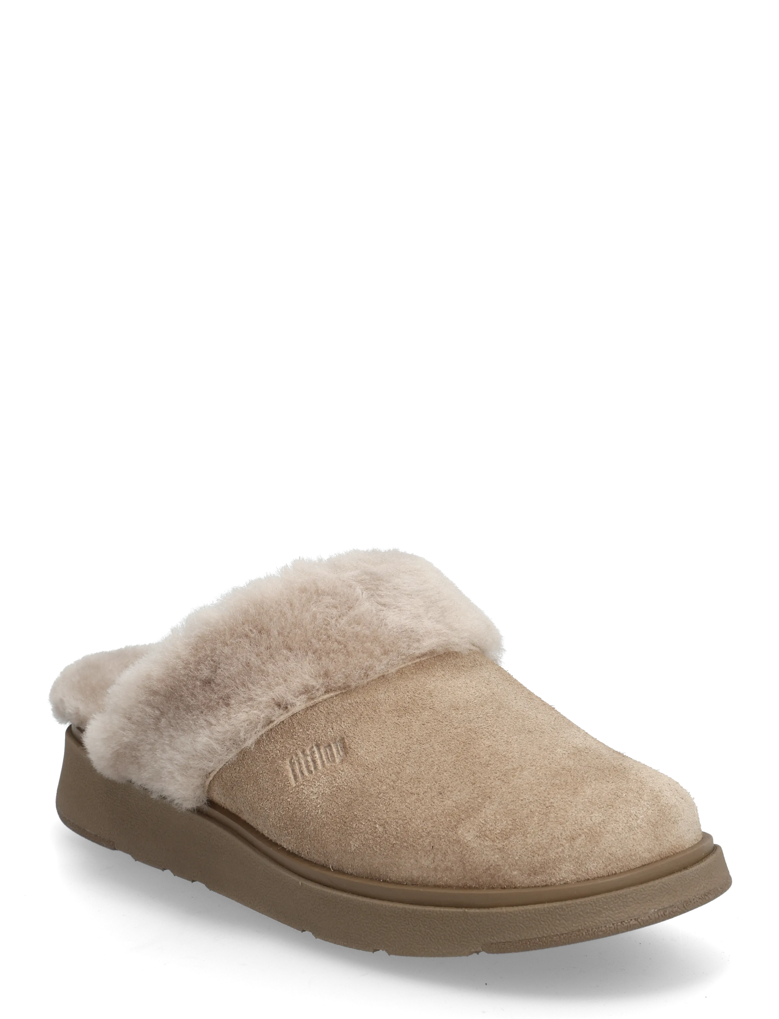 GEN-FF SHEARLING-COLLAR SUEDE SLIPPERS - TAUPE