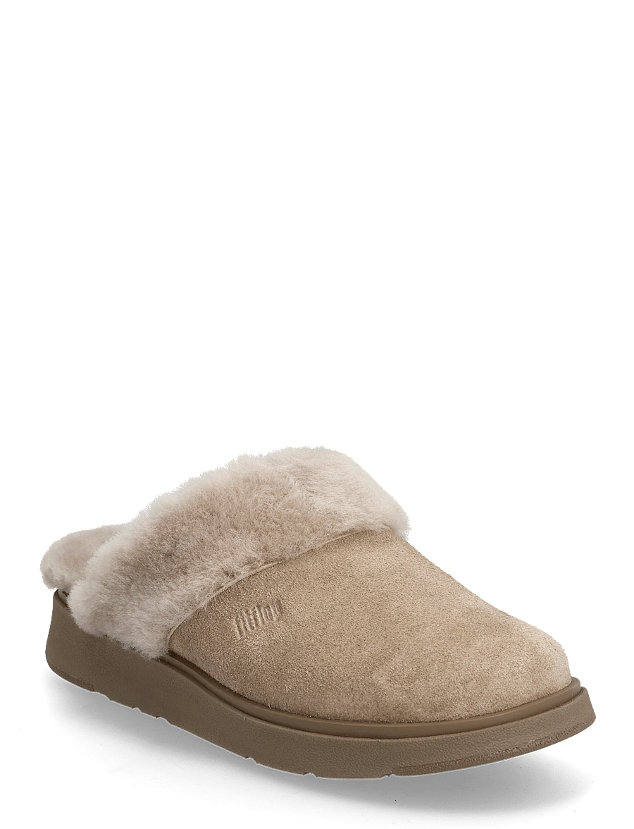 FitFlop - GEN-FF SHEARLING-COLLAR SUEDE SLIPPERS - hausschuhe - taupe - 0