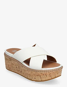ELOISE LEATHER/CORK WEDGE CROSS SLIDES, FitFlop
