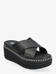 ELOISE ESPADRILLE LEATHER WEDGE CROSS SLIDES, FitFlop