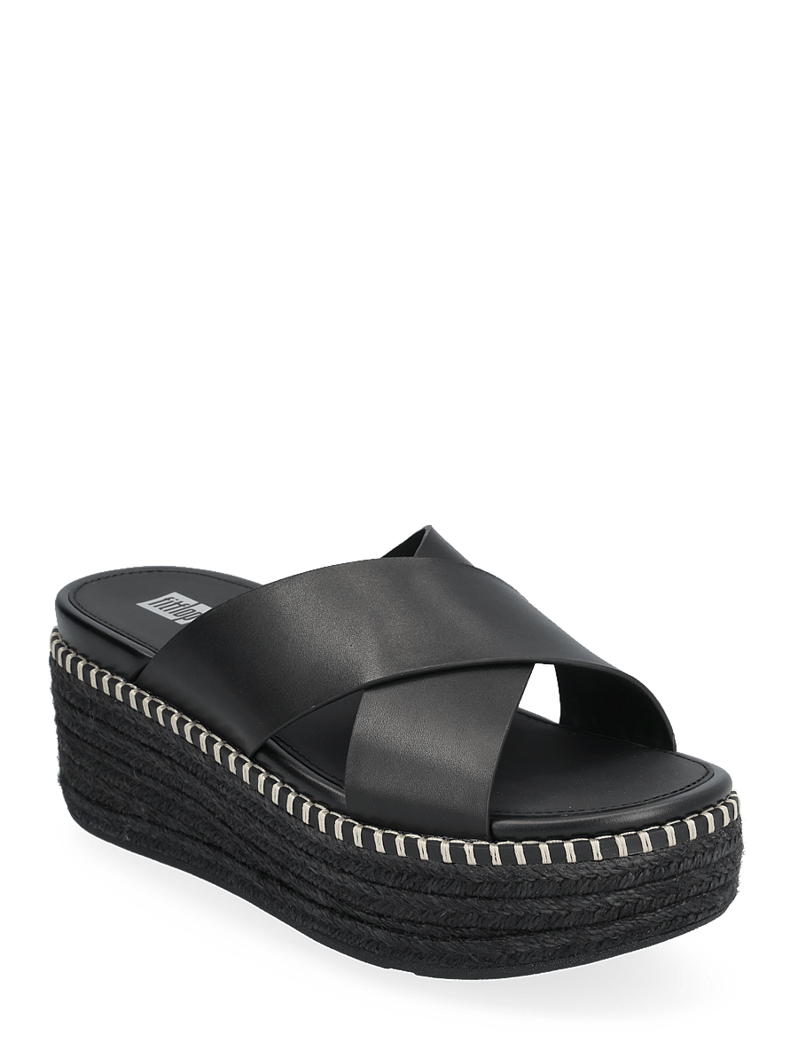 FitFlop - ELOISE ESPADRILLE LEATHER WEDGE CROSS SLIDES - black - 0