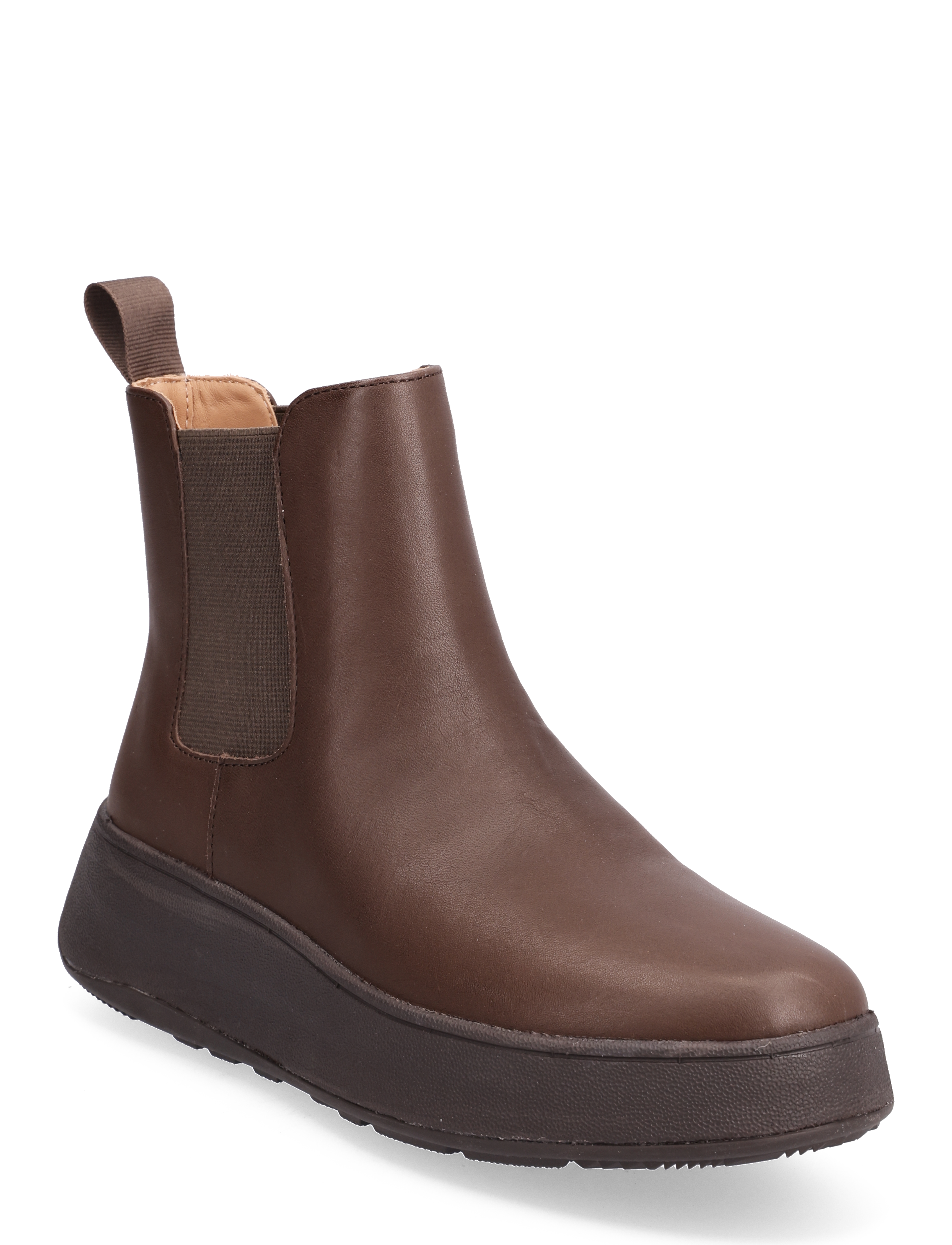 F-MODE LEATHER FLATFORM CHELSEA BOOTS - CHOCOLATE BROWN