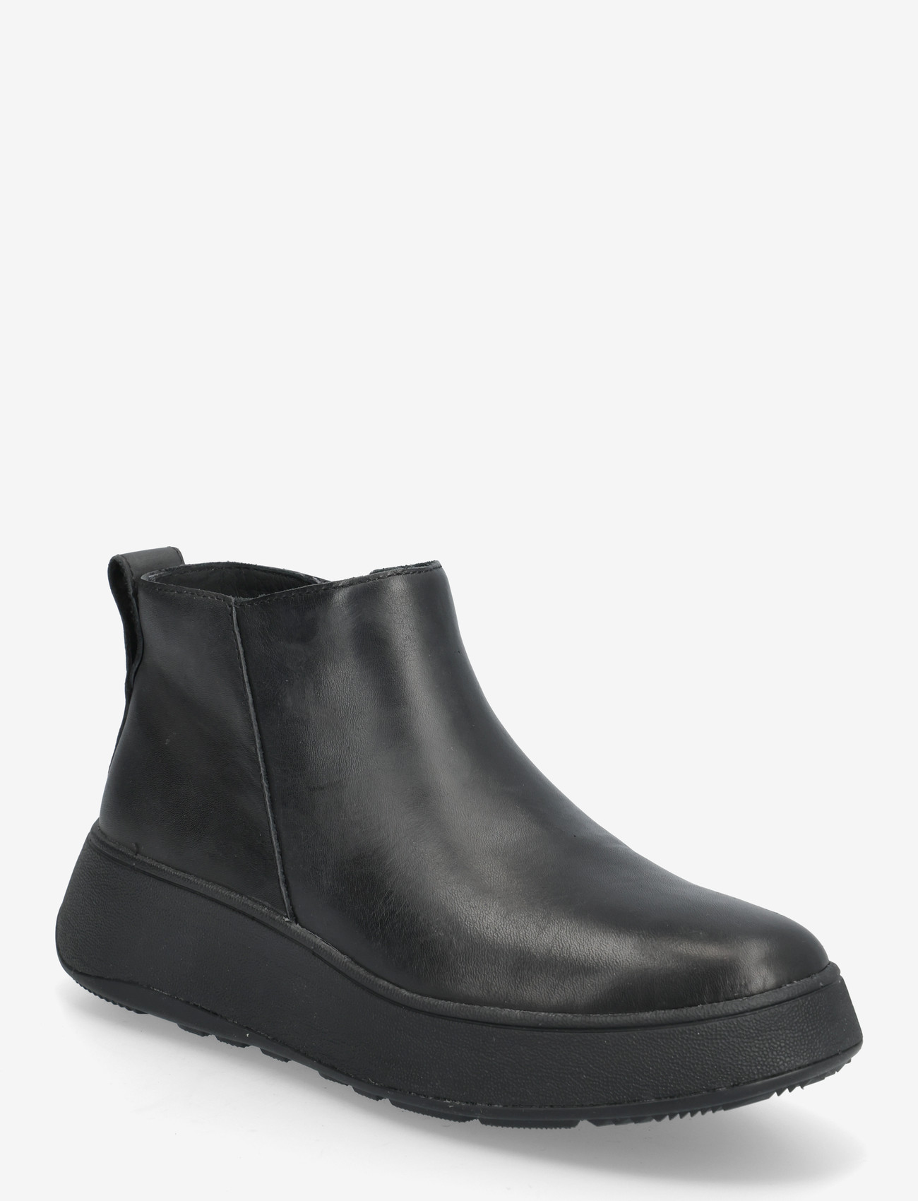 FitFlop - F-MODE LEATHER FLATFORM ZIP ANKLE BOOTS - flade ankelstøvler - all black - 0