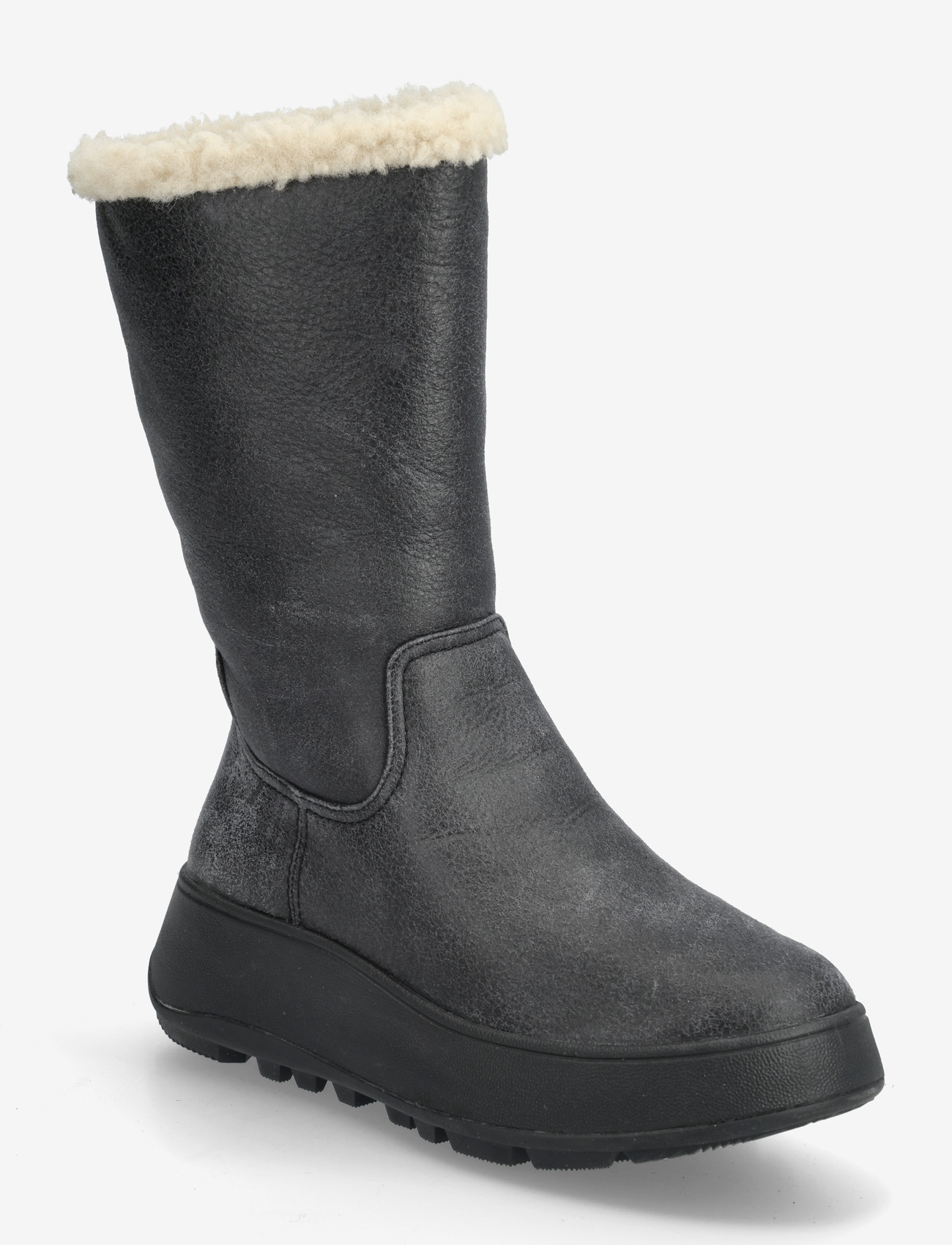 FitFlop - F-MODE DOUBLE-FACED SHEARLING FLATFORM CALF BOOTS - damen - black - 0