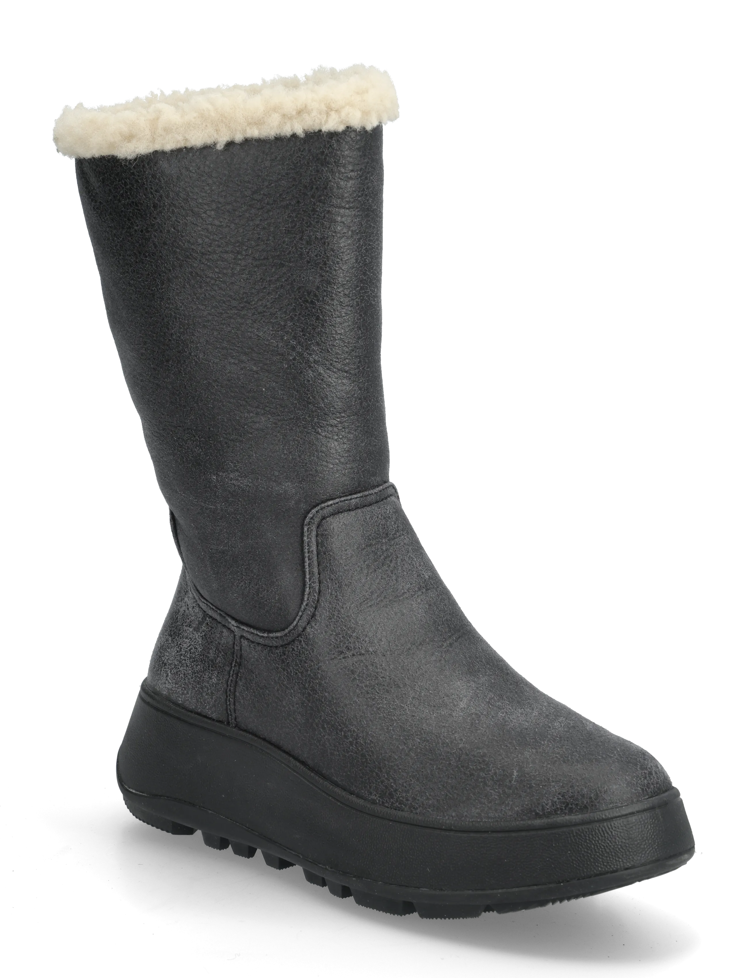 FitFlop F-MODE DOUBLE-FACED SHEARLING FLATFORM CALF BOOTS - Fit Flop - BLACK / grey