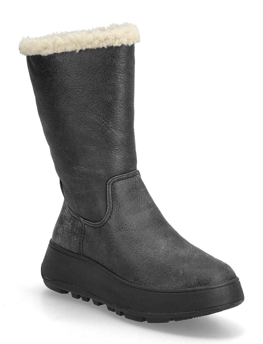 FitFlop - F-MODE DOUBLE-FACED SHEARLING FLATFORM CALF BOOTS - winter boots - black - 0