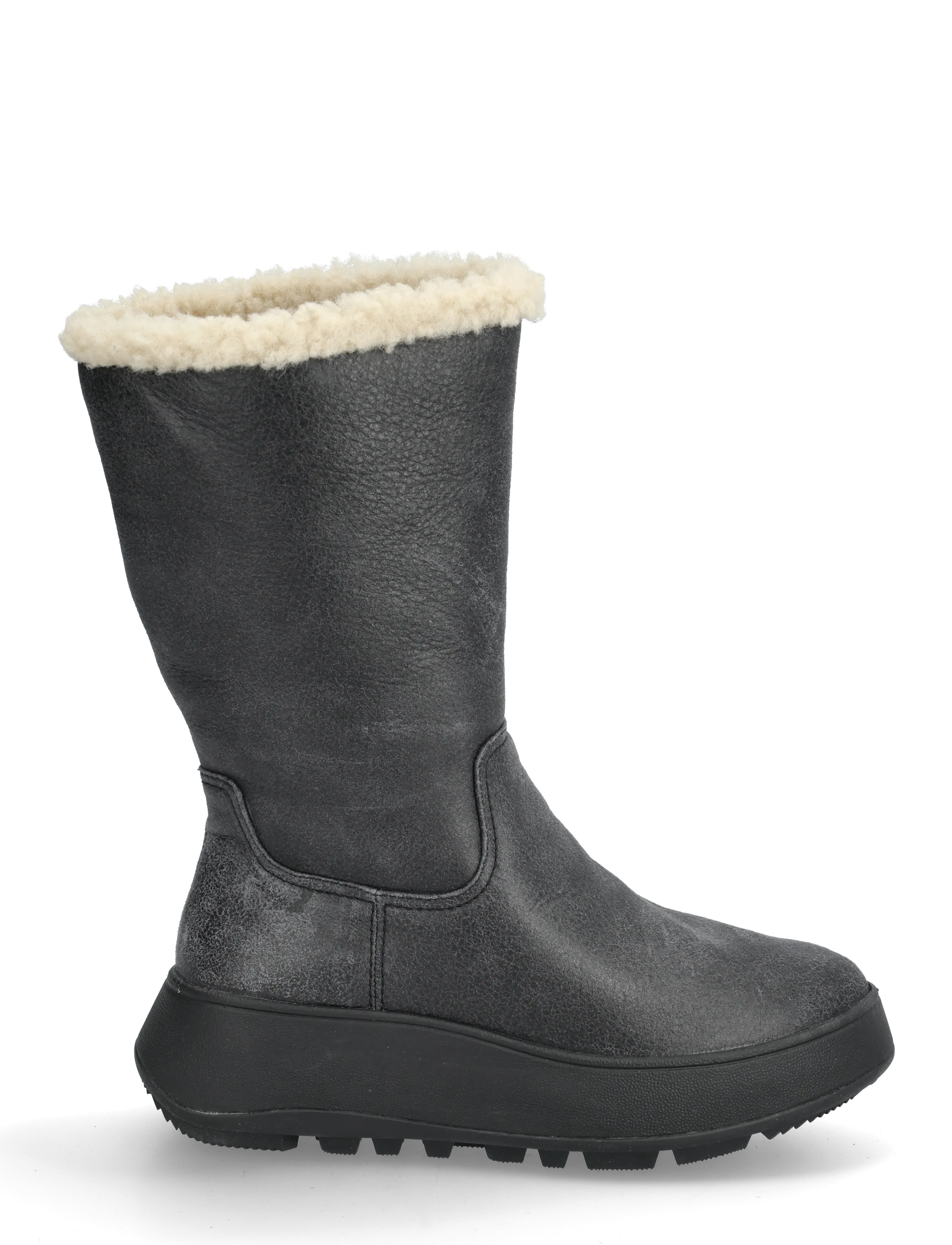 FitFlop - F-MODE DOUBLE-FACED SHEARLING FLATFORM CALF BOOTS - kobiety - black - 1