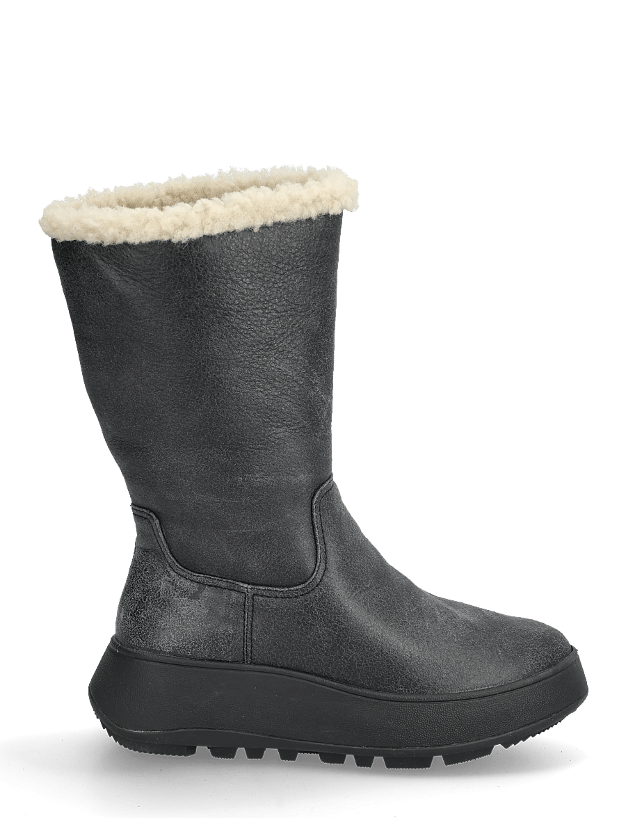 FitFlop - F-MODE DOUBLE-FACED SHEARLING FLATFORM CALF BOOTS - winter boots - black - 1