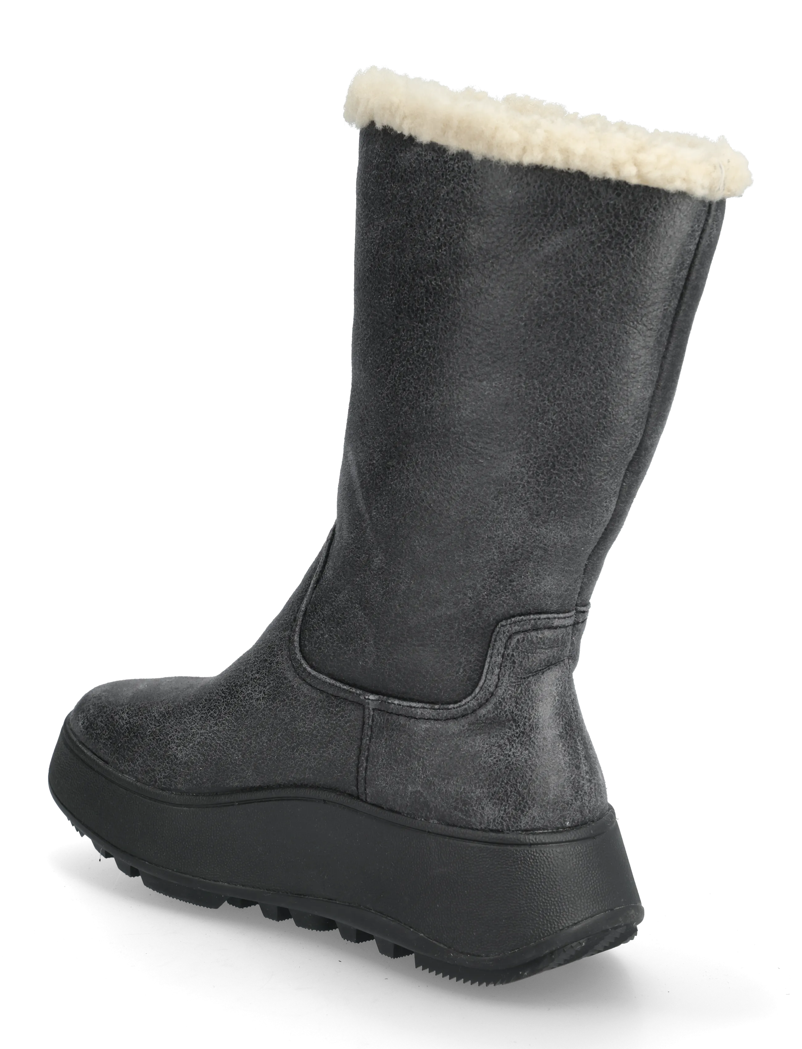 FitFlop - F-MODE DOUBLE-FACED SHEARLING FLATFORM CALF BOOTS - kobiety - black - 2