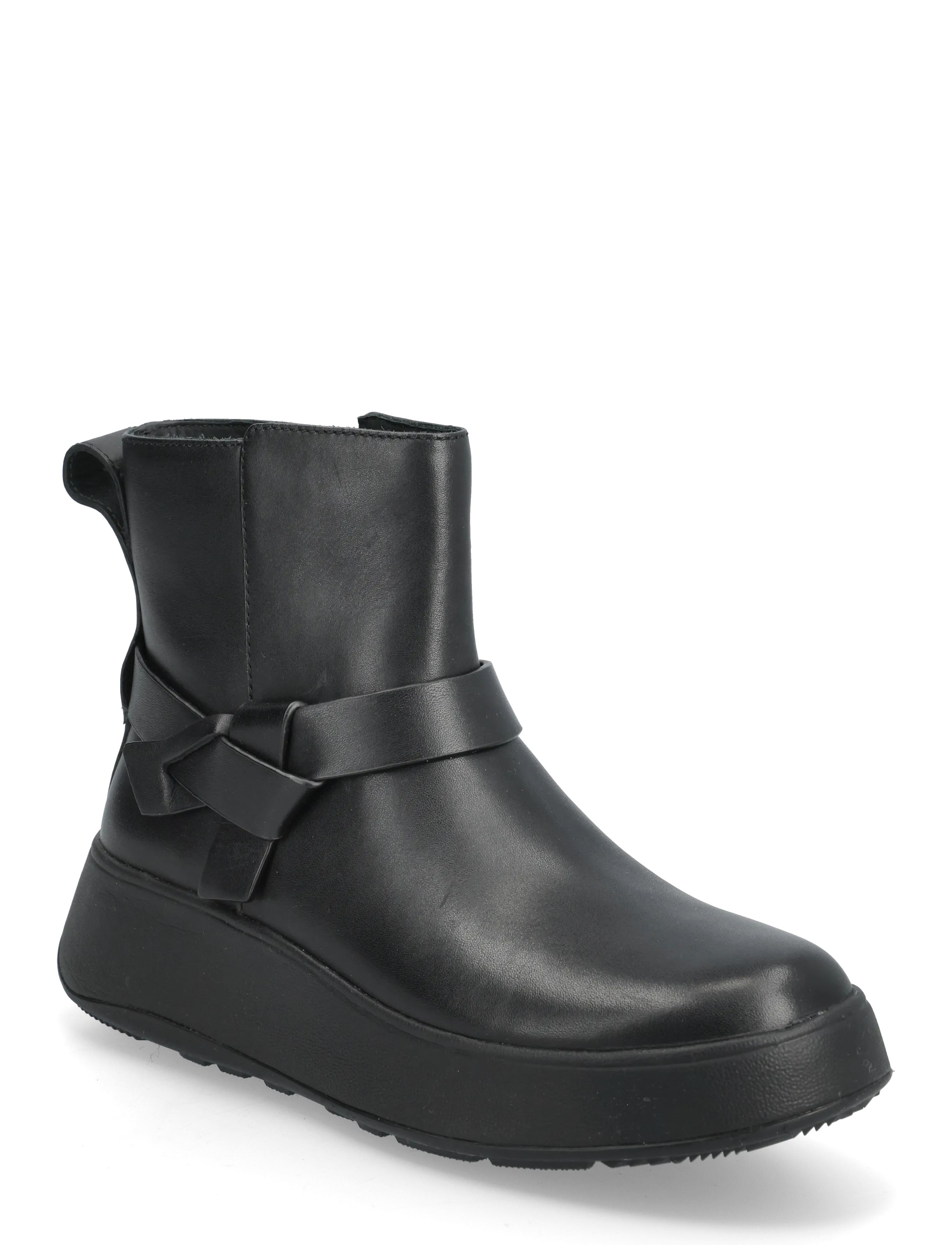 FitFlop F-Mode Folded-Knot Leather Flatform Chelsea Boots, 37, Ankle Schwarz - Boots Flat Heel, Frauen