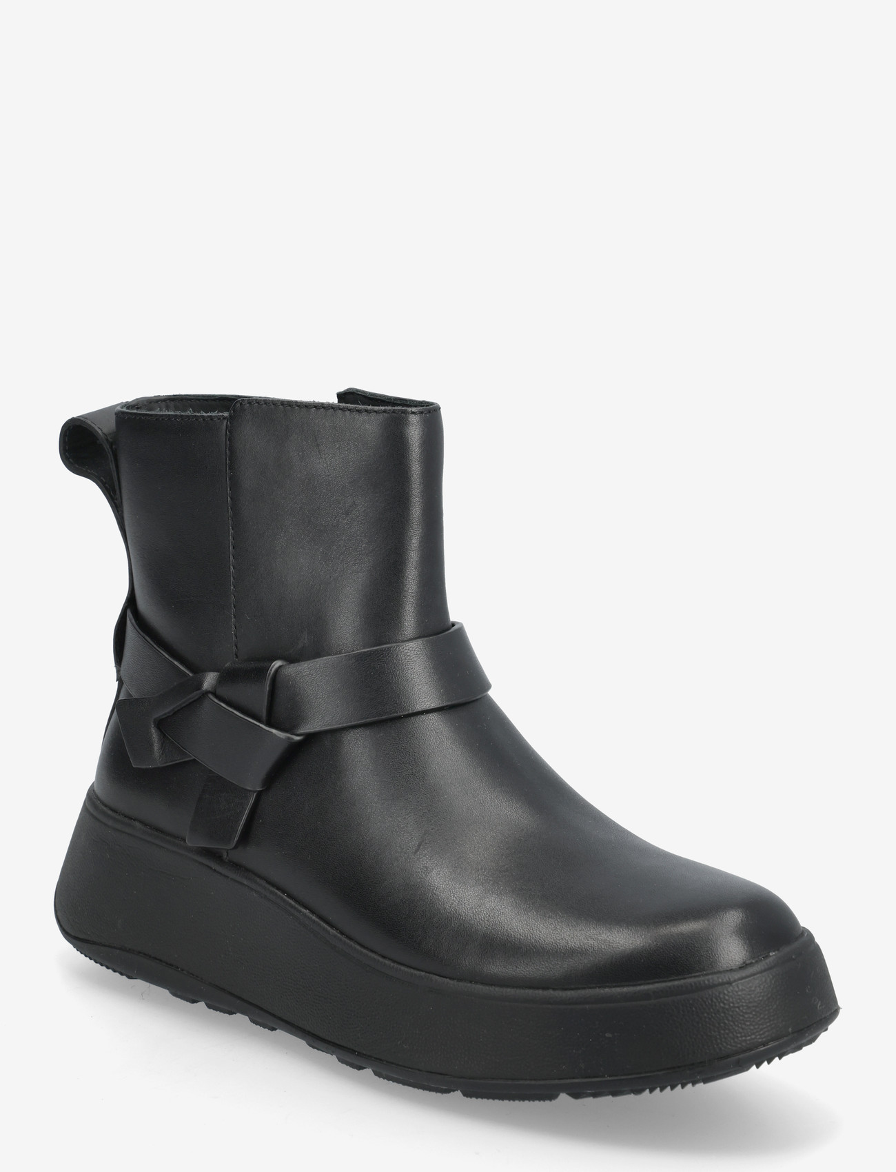 FitFlop - F-MODE FOLDED-KNOT LEATHER FLATFORM CHELSEA BOOTS - flat ankle boots - black - 0