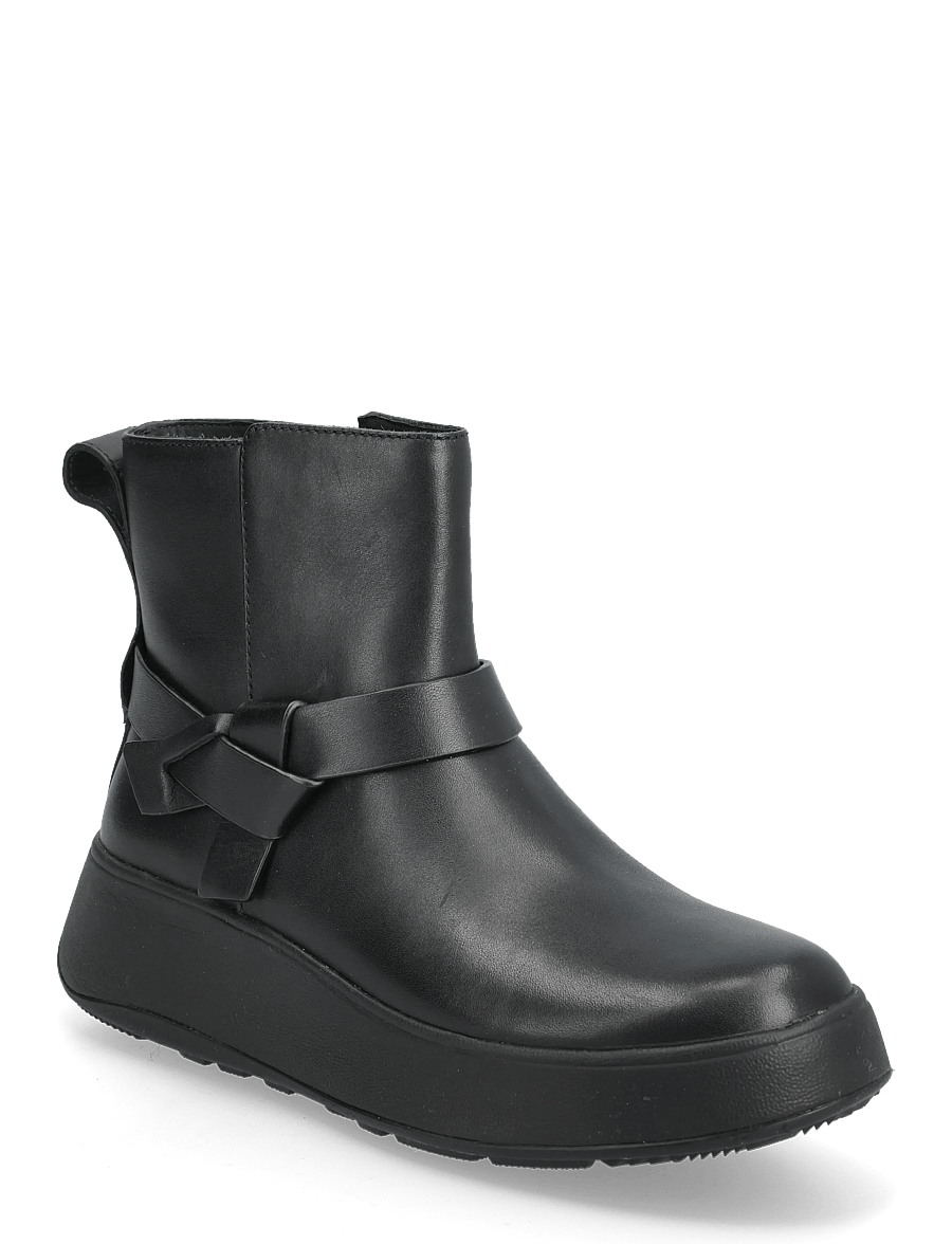 FitFlop - F-MODE FOLDED-KNOT LEATHER FLATFORM CHELSEA BOOTS - flache stiefeletten - black - 0