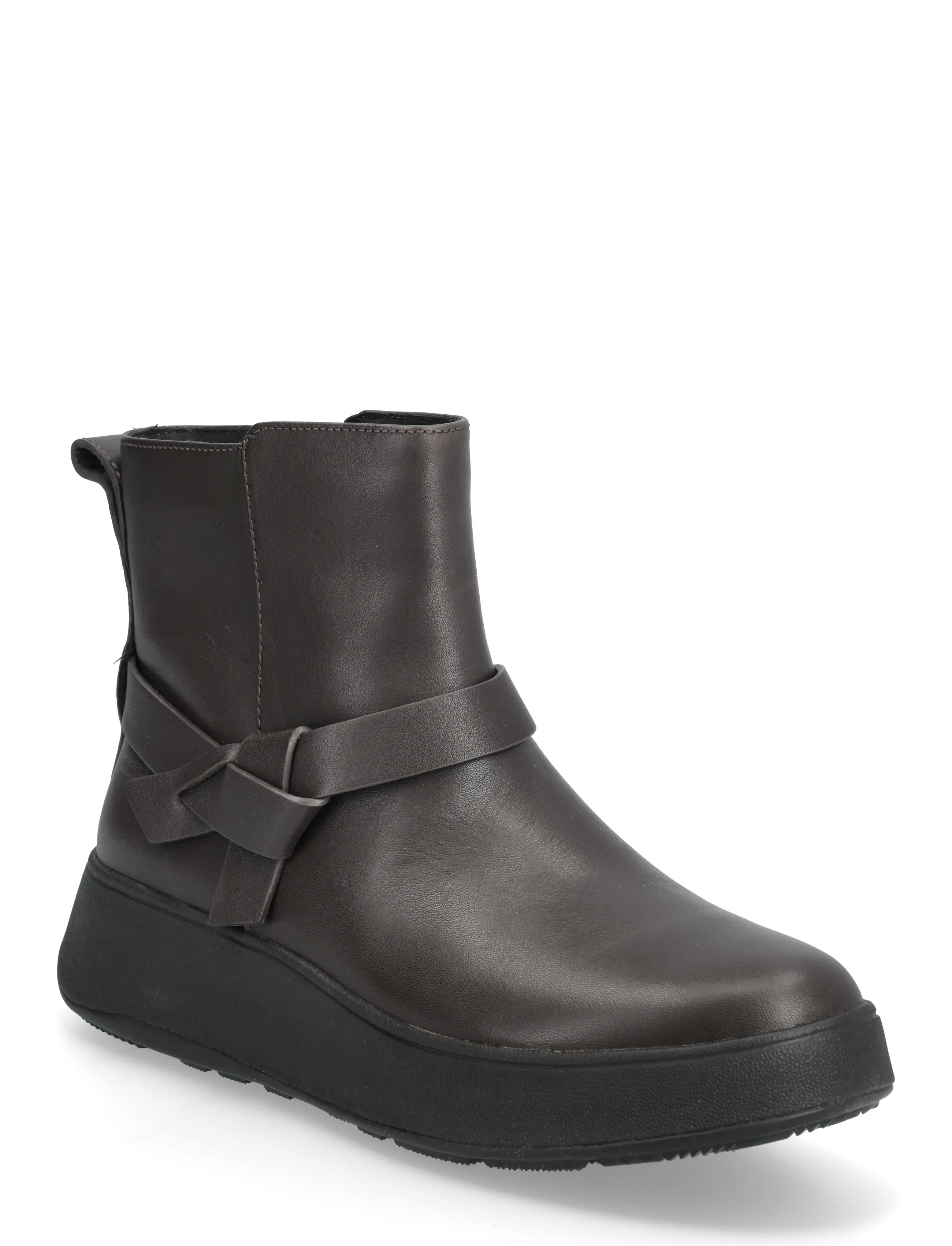 FitFlop F-Mode Folded-Knot Leather Flatform Chelsea Boots, 38, Ankle Braun - Boots Flat Heel, Frauen