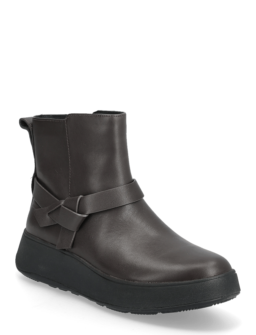 FitFlop - F-MODE FOLDED-KNOT LEATHER FLATFORM CHELSEA BOOTS - flade ankelstøvler - chocolate brown - 0