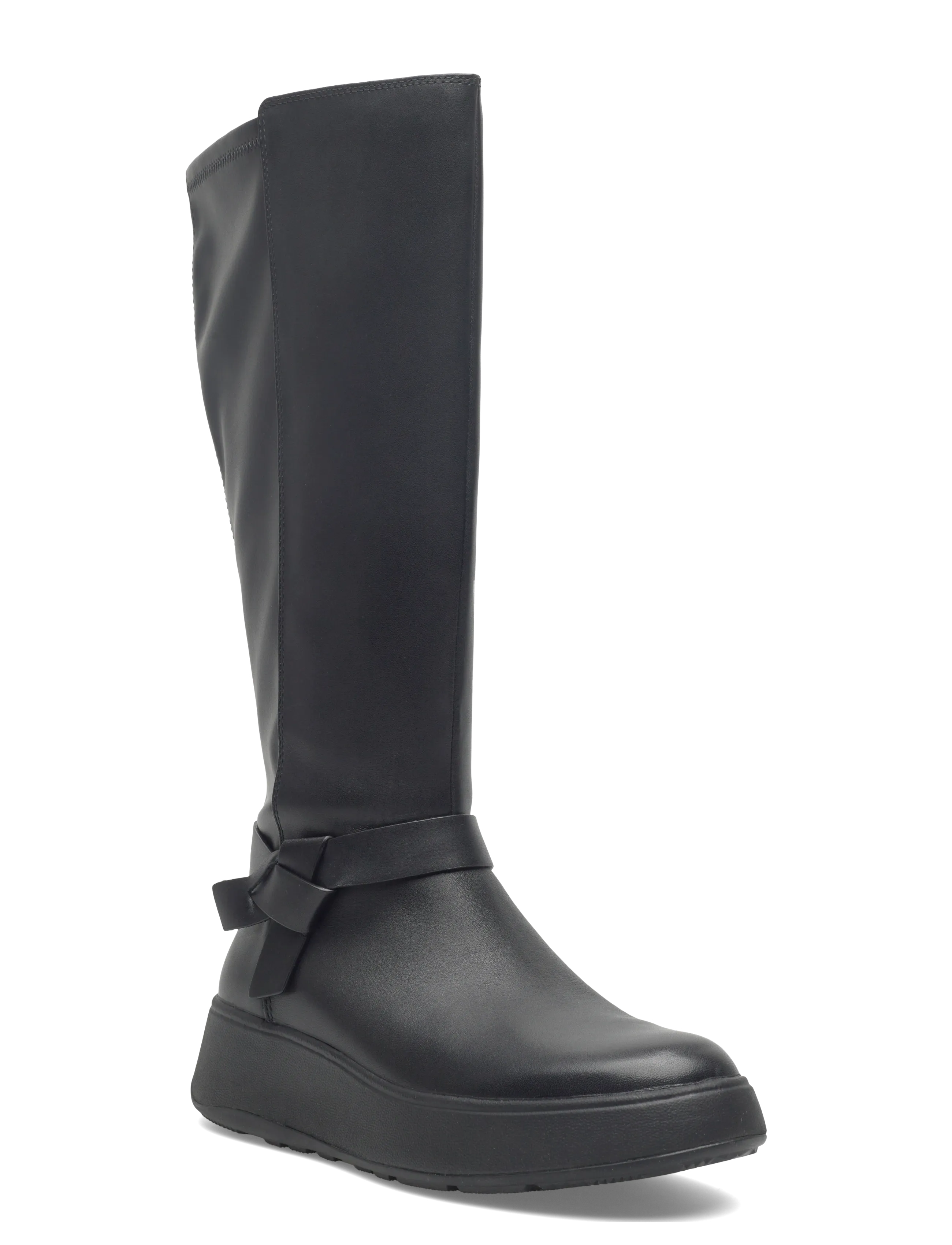 FitFlop F-MODE FOLDED-KNOT FLATFORM TALL STRETCH BOOTS - Fit Flop - BLACK / black
