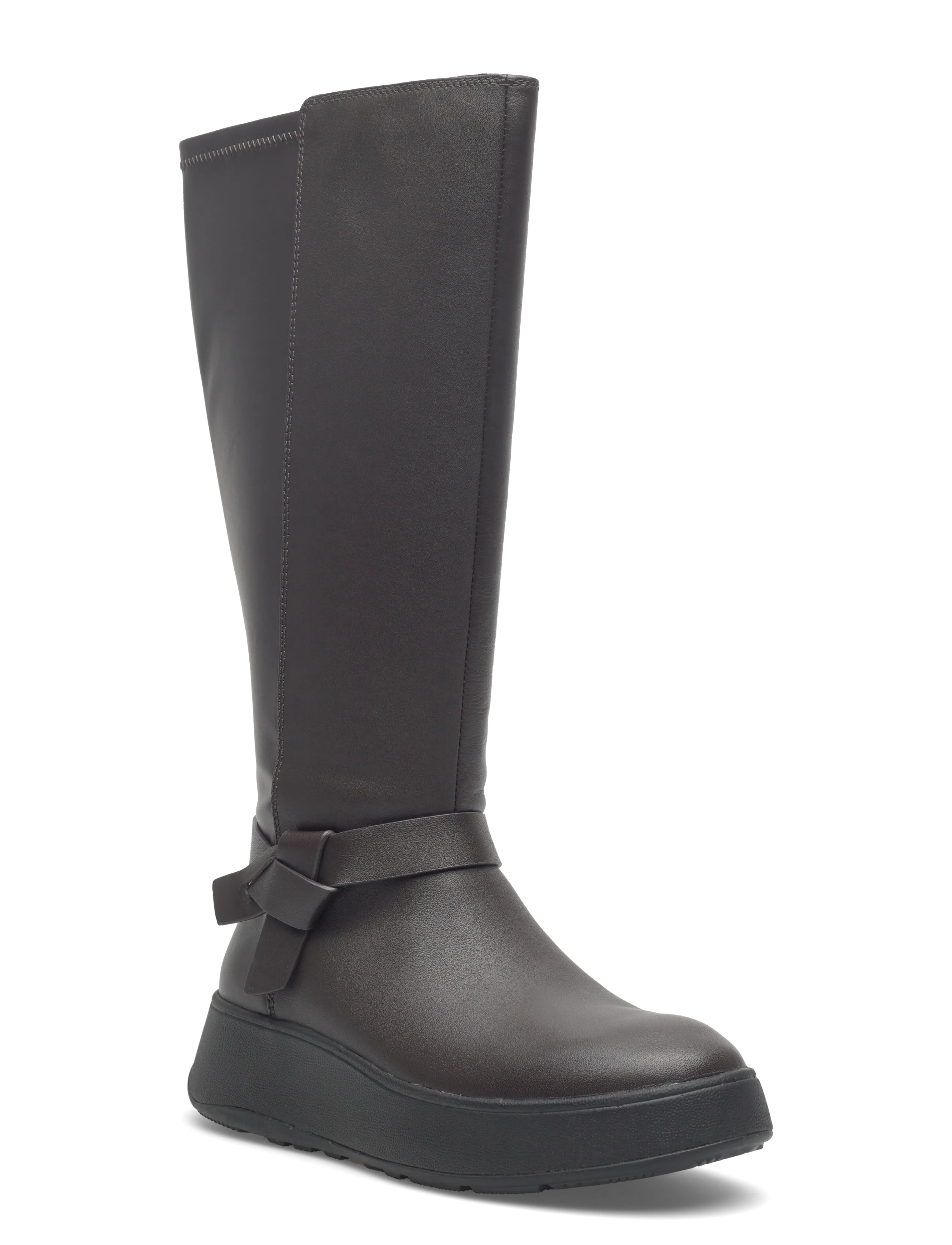 F-MODE FOLDED-KNOT FLATFORM TALL STRETCH BOOTS - CHOCOLATE BROWN