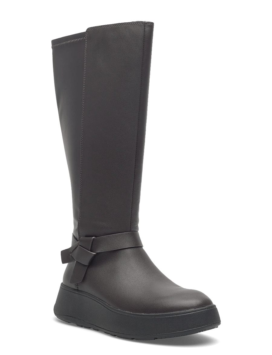 FitFlop - F-MODE FOLDED-KNOT FLATFORM TALL STRETCH BOOTS - kniehohe stiefel - chocolate brown - 0