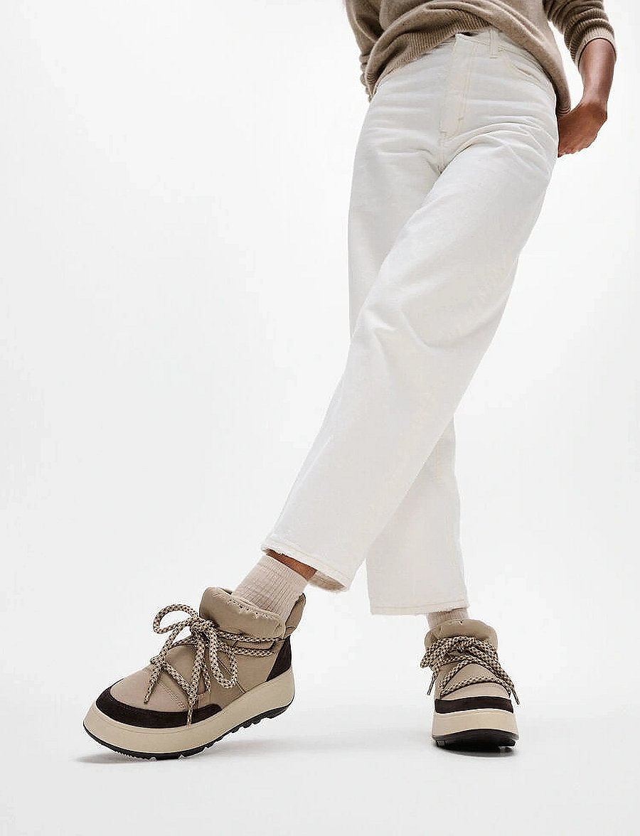 FitFlop - F-MODE W/RESISTANT BIOFLEECE MESH FLATFORM BOOTIES - flatbotna ökklastígvél - taupe - 0