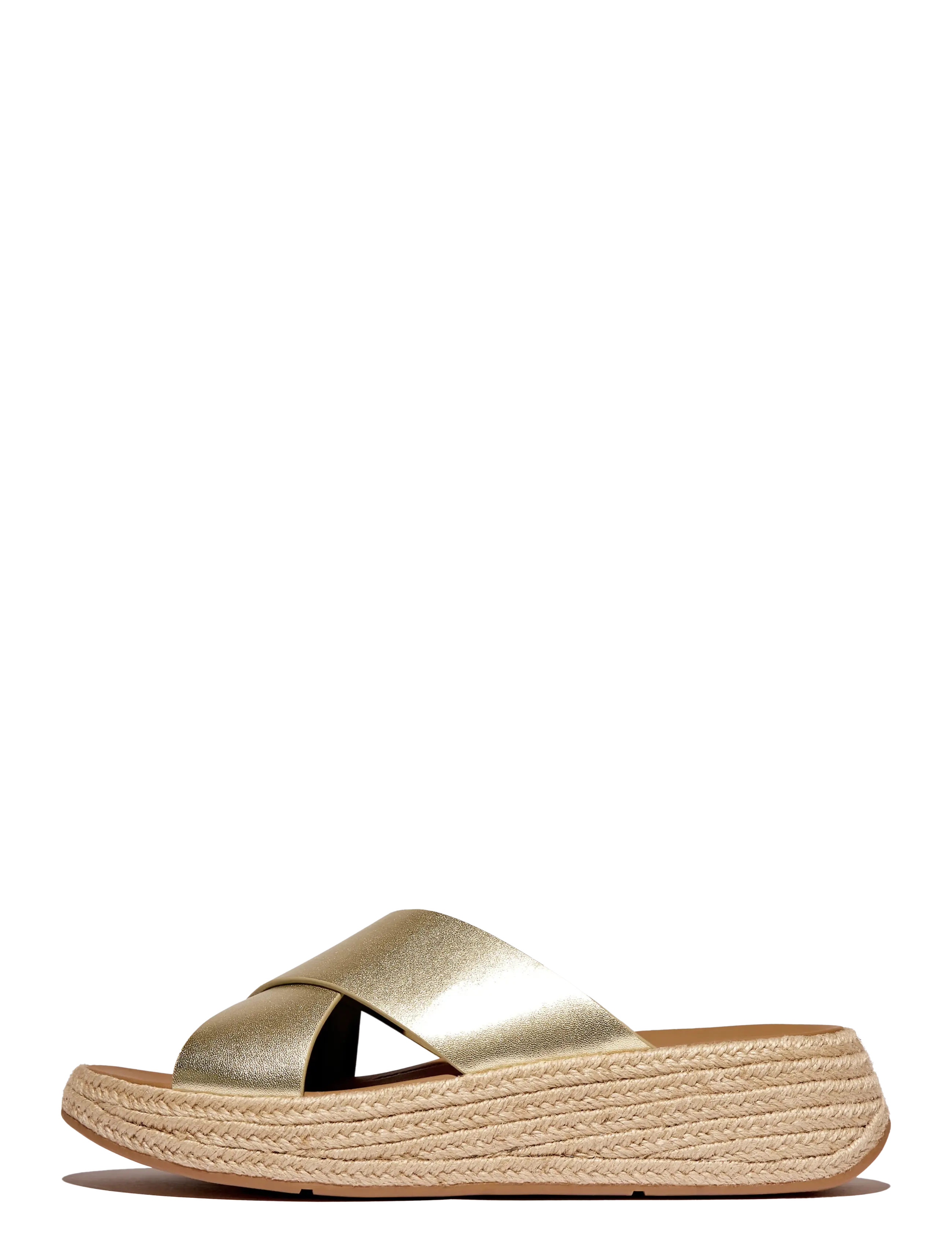 FitFlop F-MODE ESPADRILLE LEATHER FLATFORM CROSS SLIDES - Fit Flop - PLATINO / gold