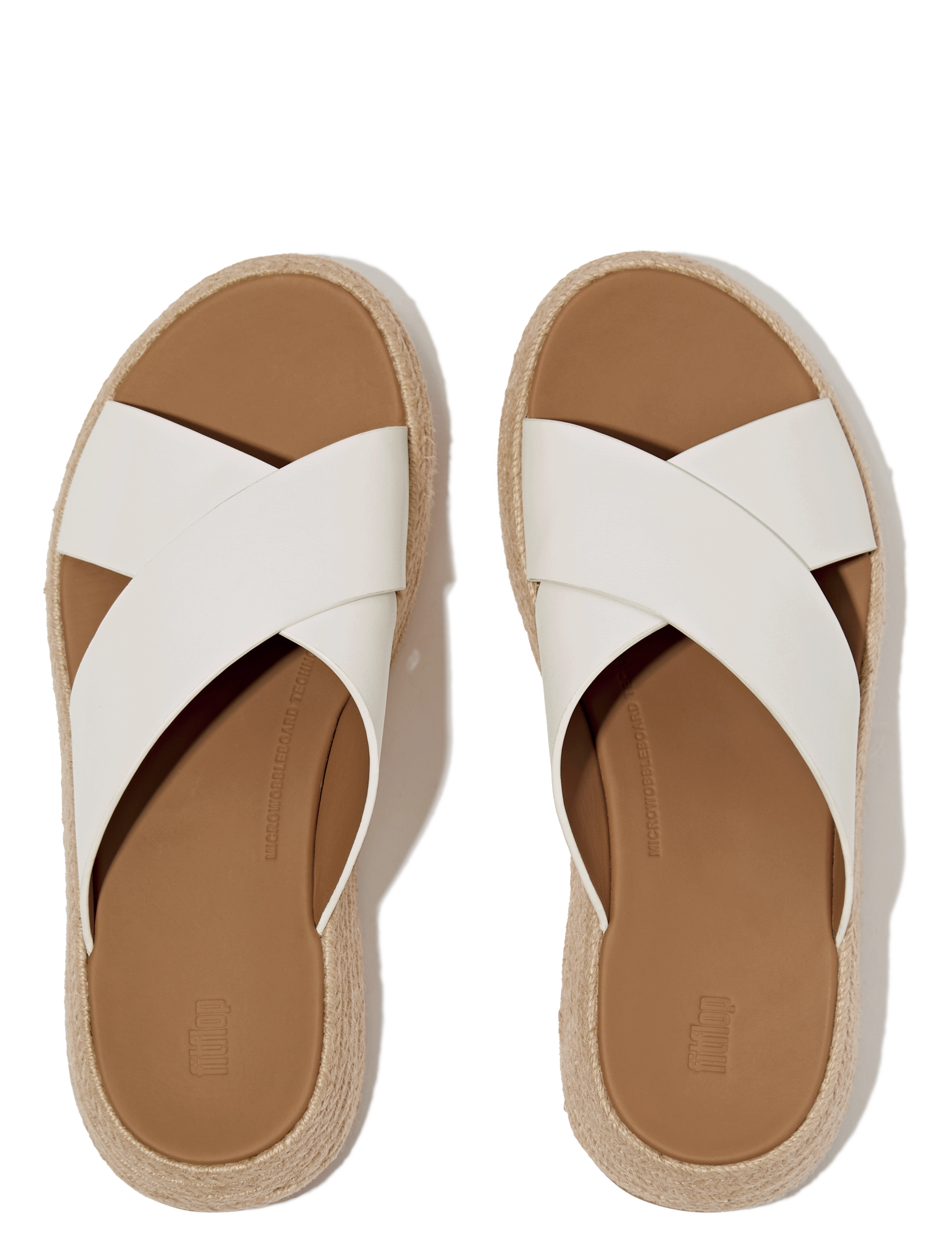FitFlop - F-MODE ESPADRILLE LEATHER FLATFORM CROSS SLIDES - platvorm sandaalid - urban white - 2