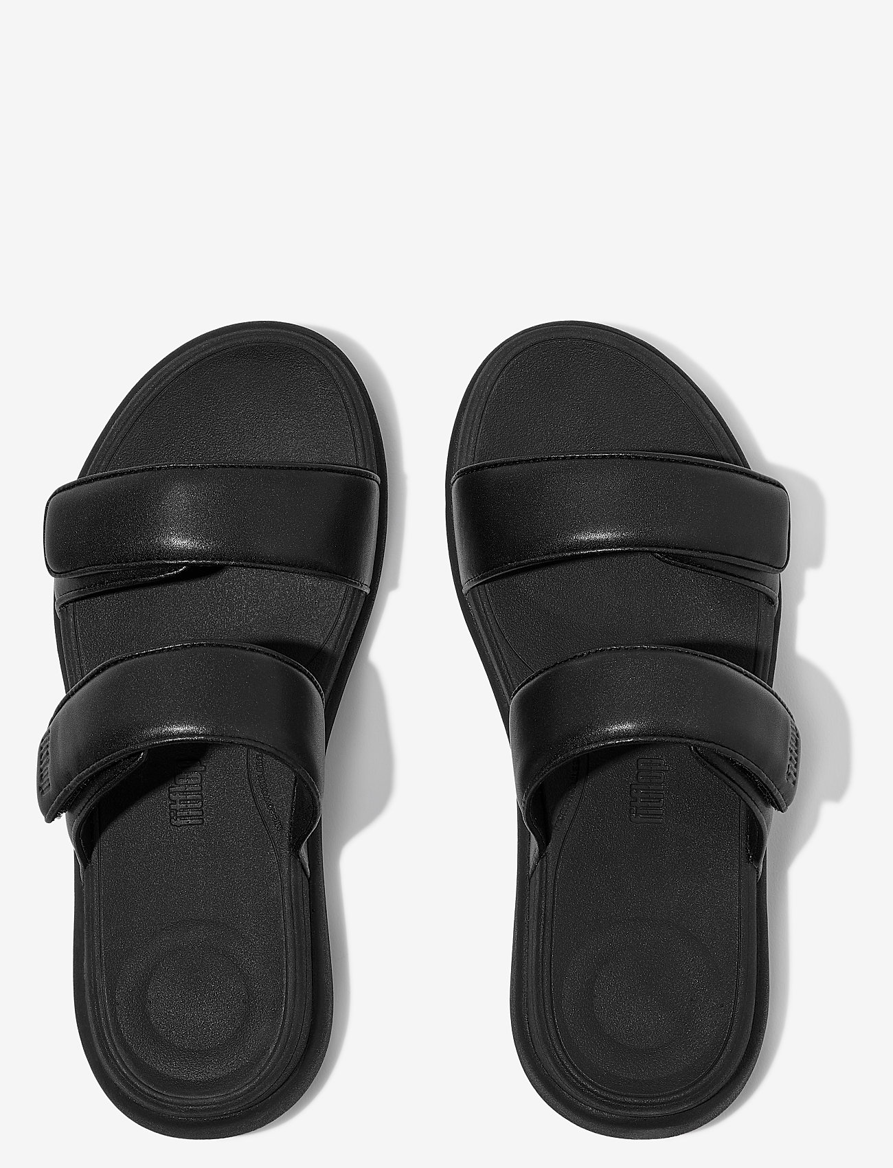 FitFlop - F-MODE GO ADJUSTABLE FLATFORM TWO-BAR SLIDES - platta mules - all black - 2