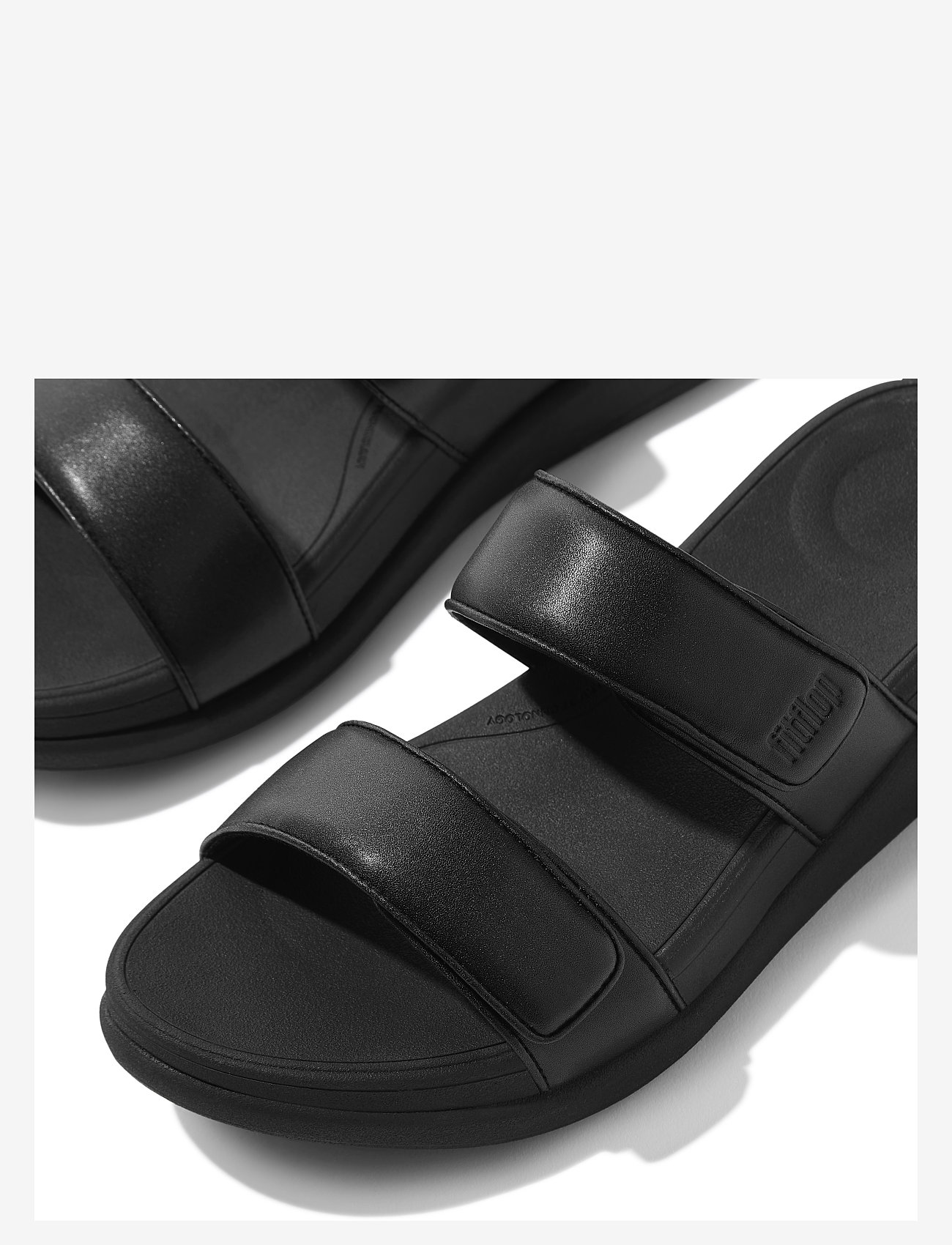 FitFlop - F-MODE GO ADJUSTABLE FLATFORM TWO-BAR SLIDES - platta mules - all black - 3