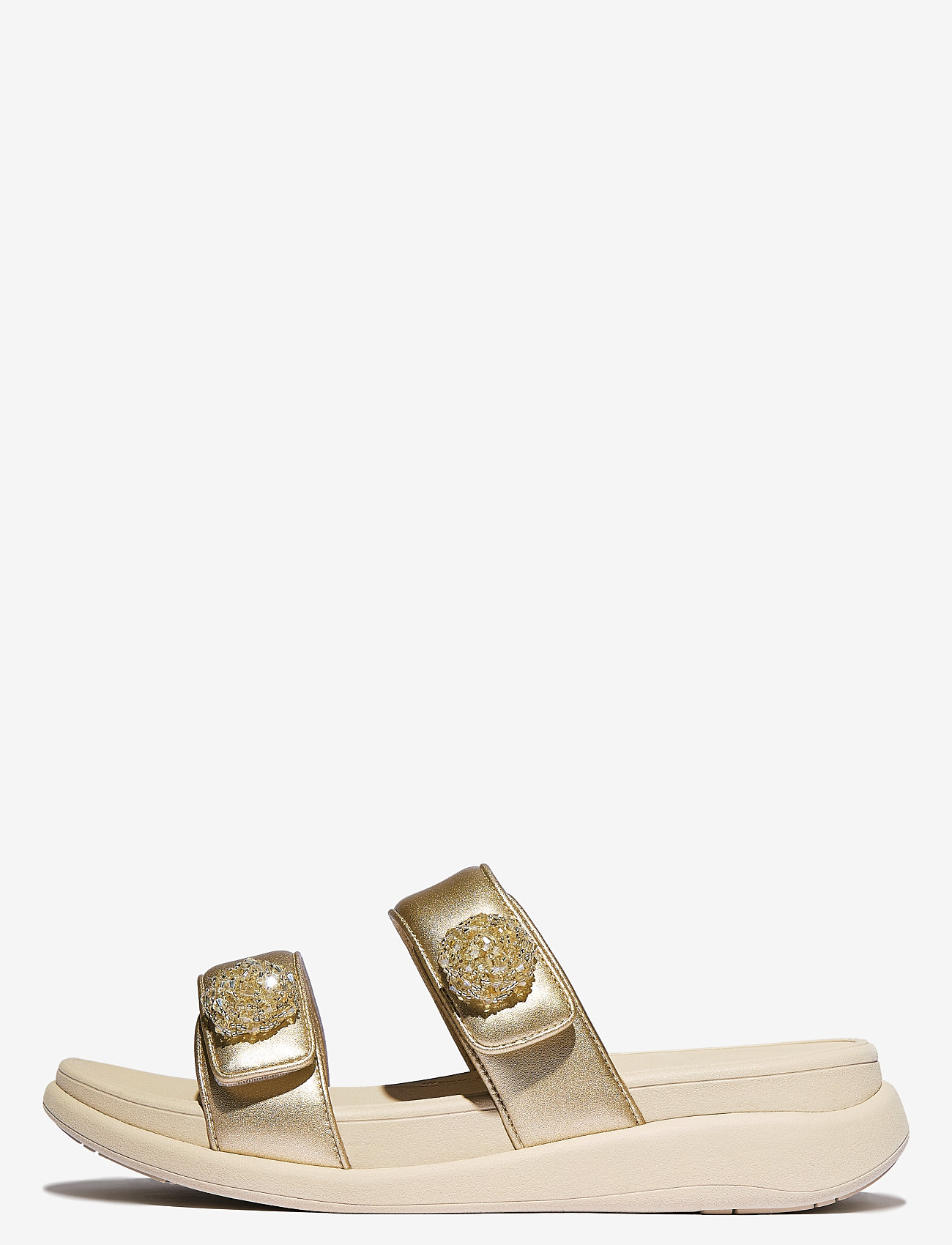 FitFlop - F-MODE GO BEADIE-BUTTON ADJ. FLATFORM 2-BAR SLIDES - platvorm sandaalid - platino - 0