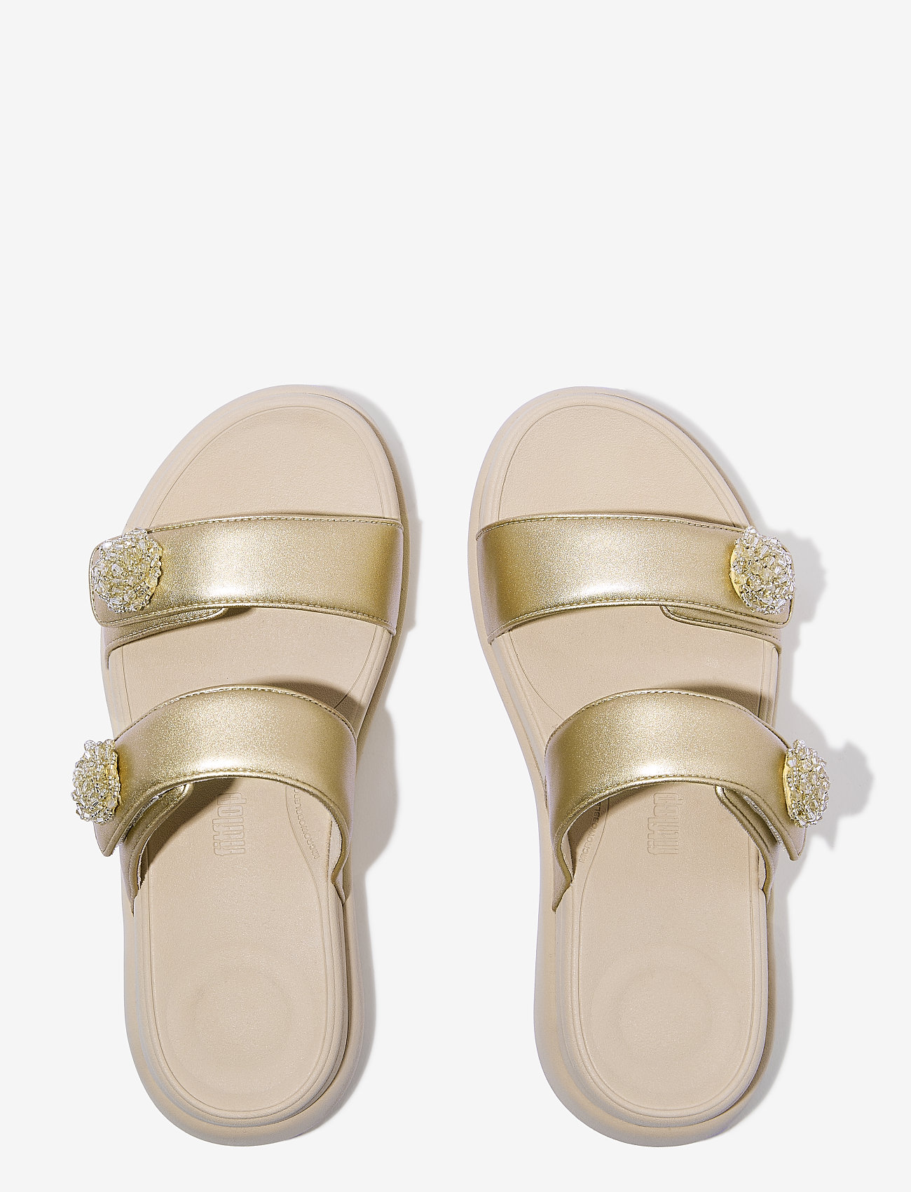 FitFlop - F-MODE GO BEADIE-BUTTON ADJ. FLATFORM 2-BAR SLIDES - platvorm sandaalid - platino - 1