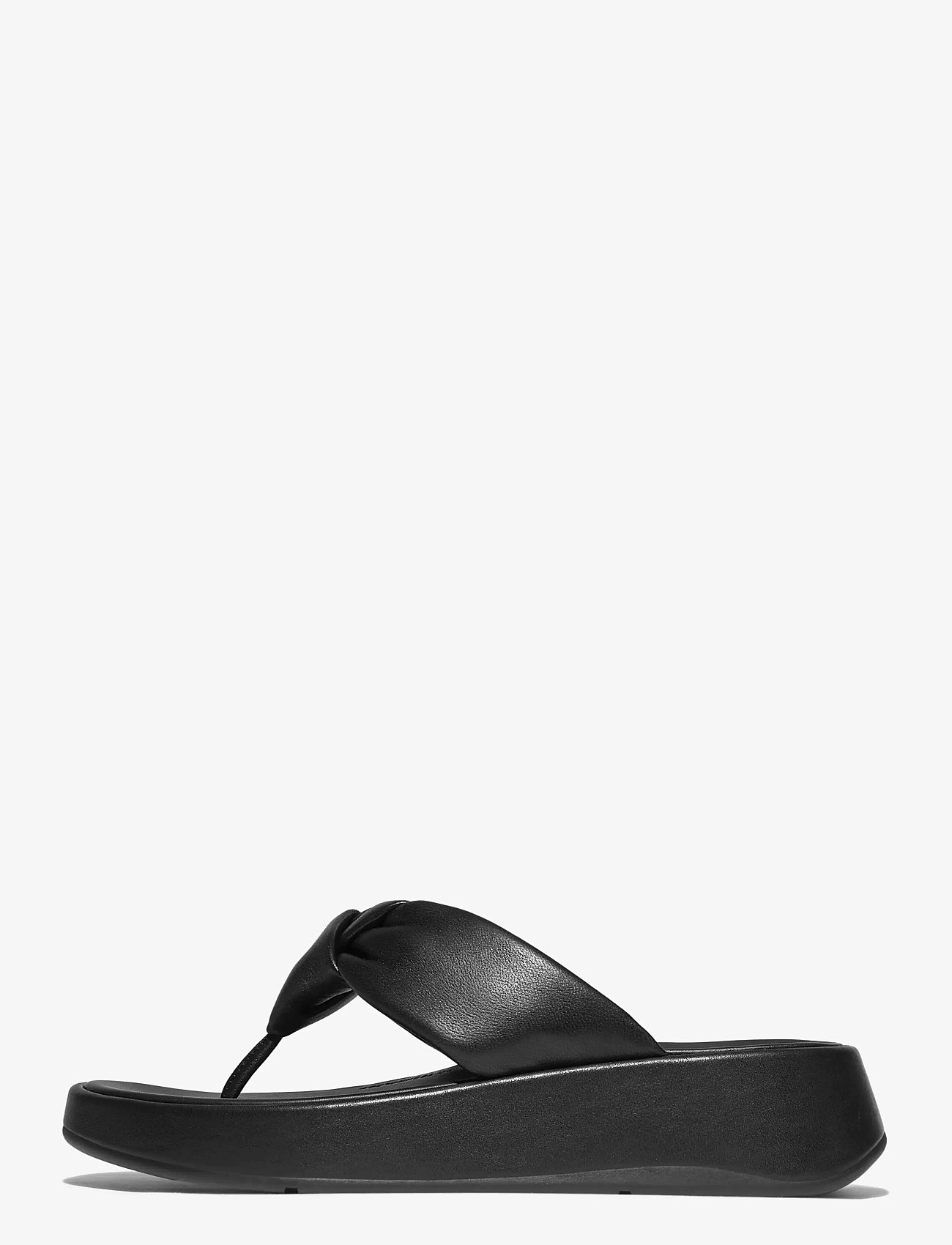 FitFlop - F-MODE KNOT SOFT-LEATHER FLATFORM TOE-POST SANDALS - platform sandals - all black - 1