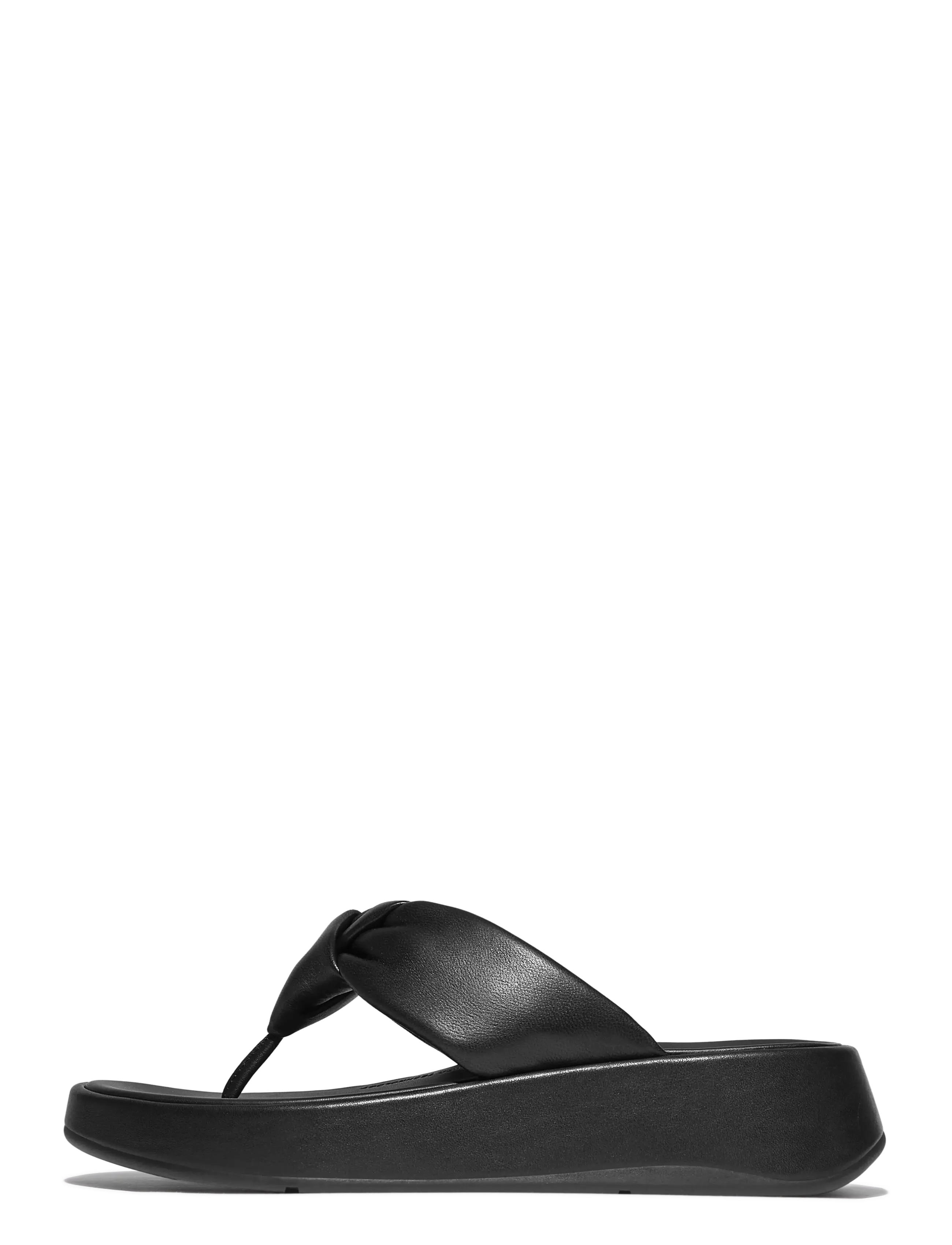 FitFlop F-MODE KNOT SOFT-LEATHER FLATFORM TOE-POST SANDALS - Fit Flop - ALL BLACK / black