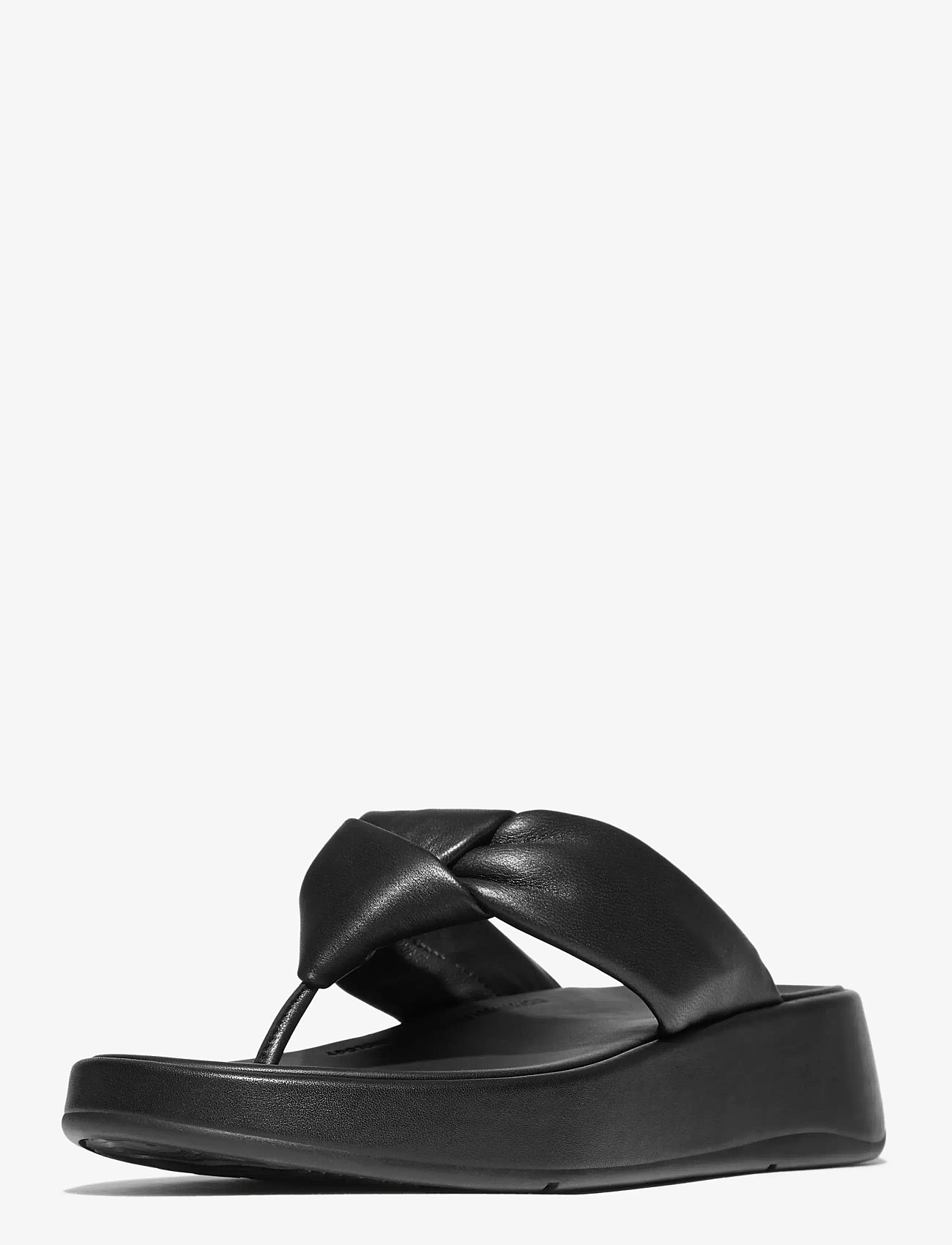 FitFlop - F-MODE KNOT SOFT-LEATHER FLATFORM TOE-POST SANDALS - platform sandals - all black - 3