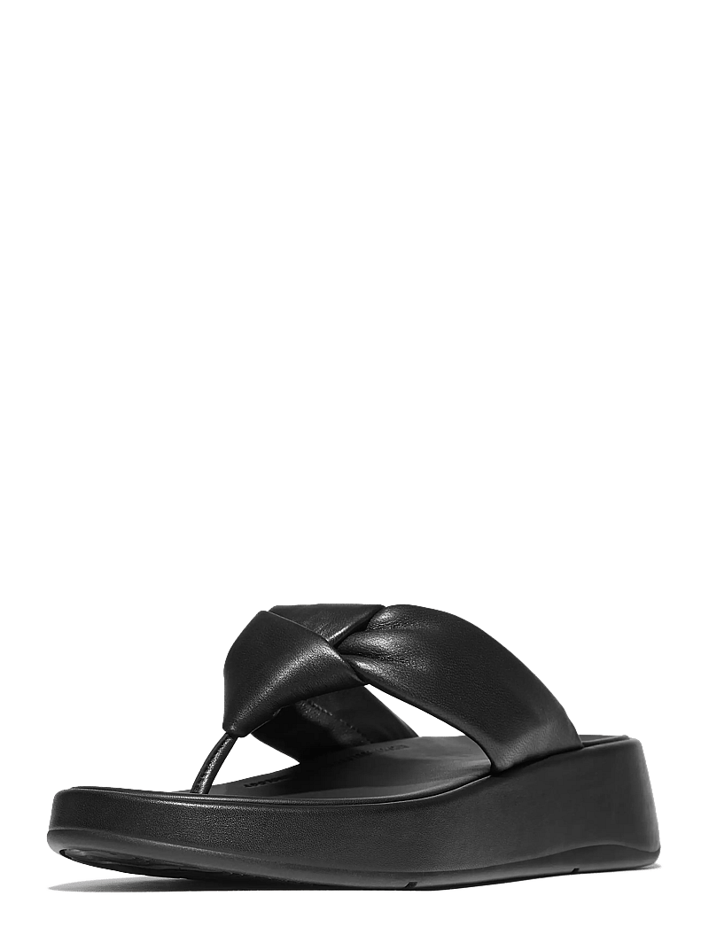 FitFlop - F-MODE KNOT SOFT-LEATHER FLATFORM TOE-POST SANDALS - platform sandals - all black - 3