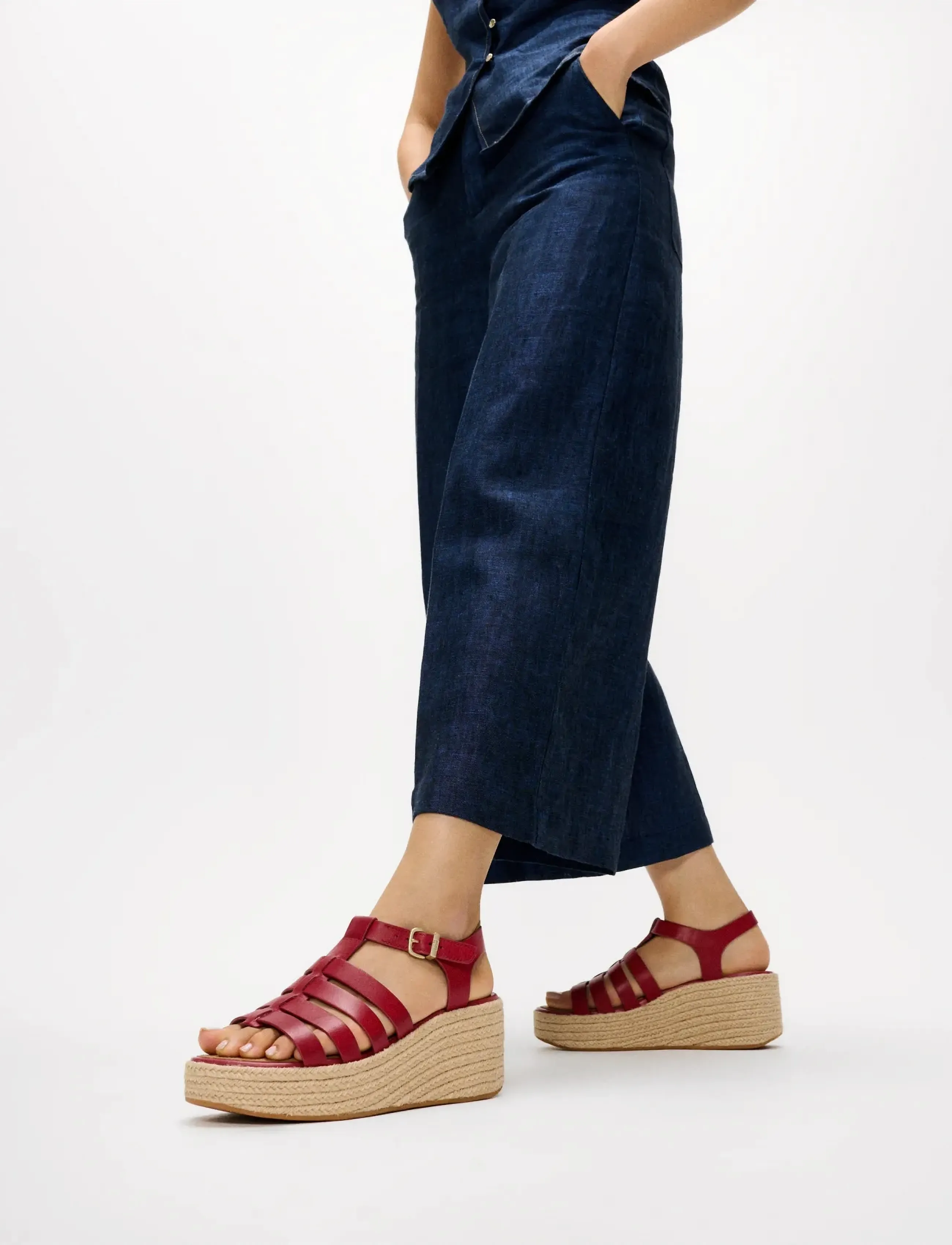 FitFlop Platfforms Espadr. Leather Fisherman Wedge Sandals, Kvinder, Fisherman Plateau Espadrille Kilehæl Sandaler, Bordeaux, Str: 41