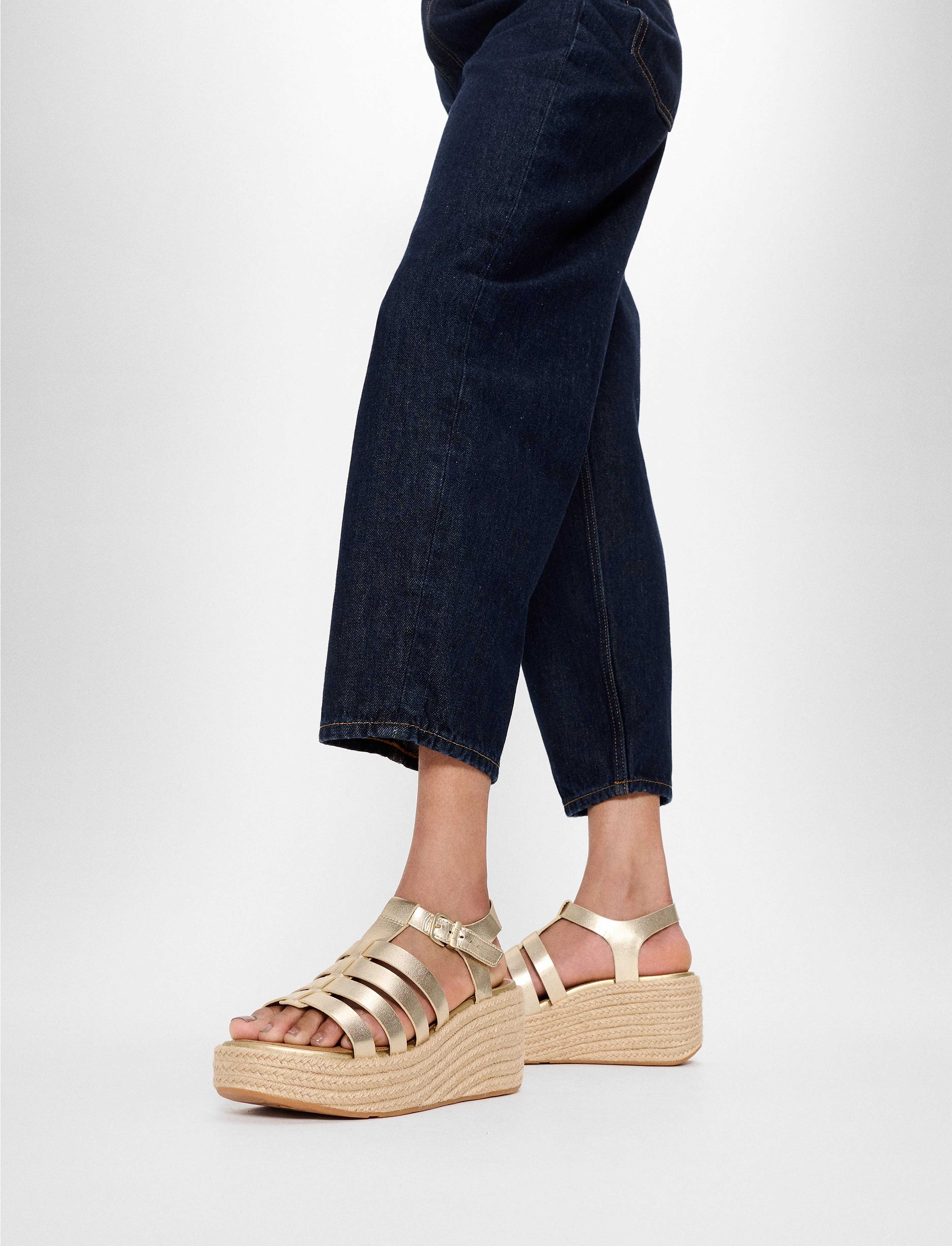 FitFlop Platfforms Espadr. Leather Fisherman Wedge Sandals, Kvinder, Fisherman Plateau Espadrille Kilehæl Sandaler, Guld, Str: 40