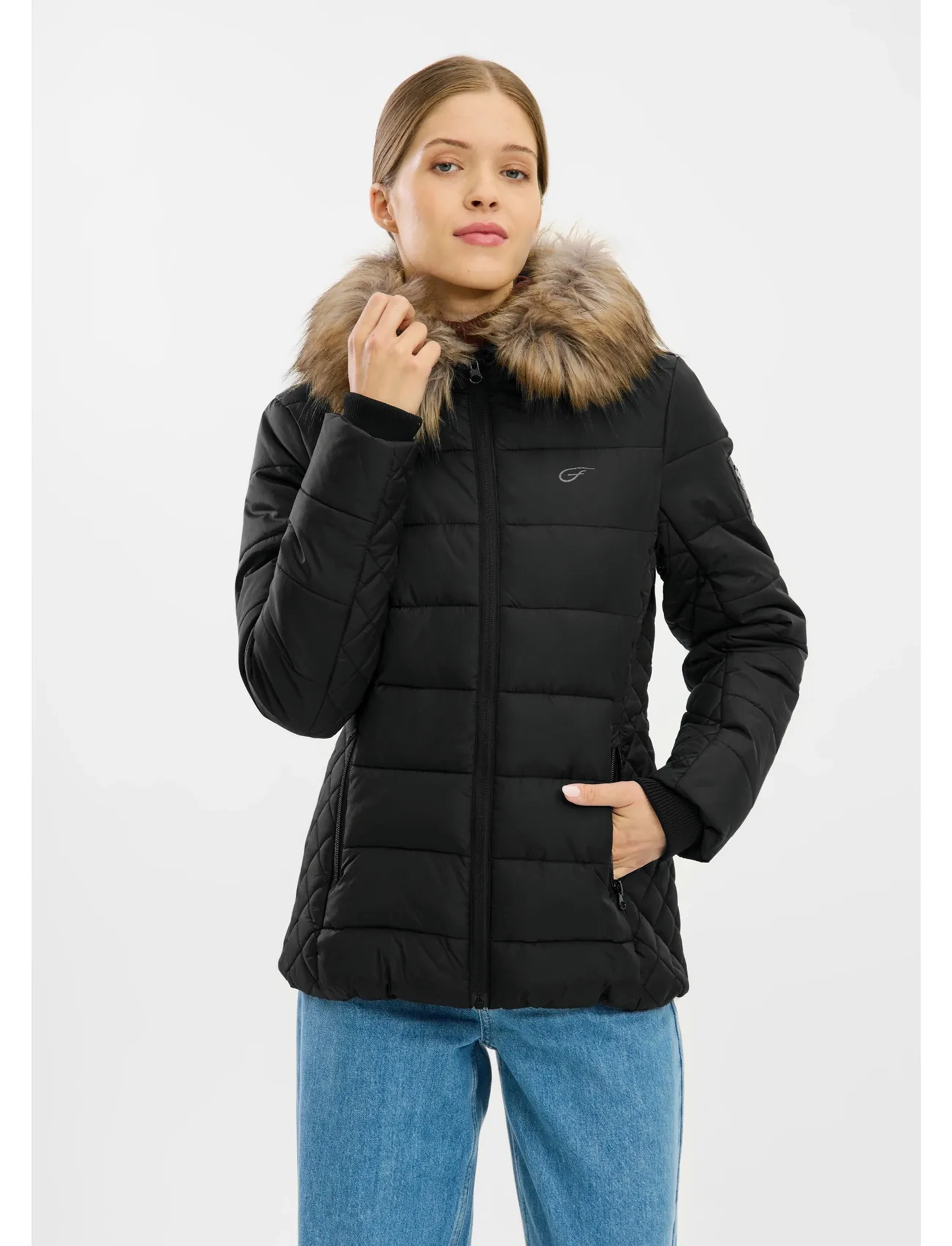 Five Seasons Vega Jkt W, Kvinder, Pufferjakke Med Pels Hætte, Sort, Str: 38