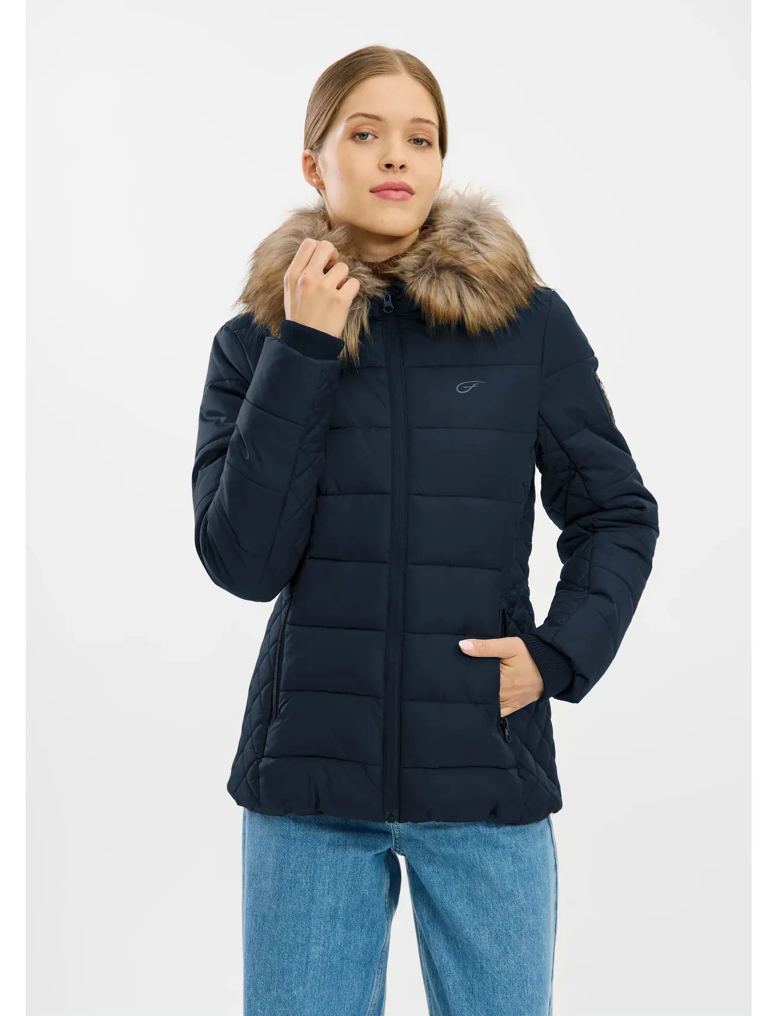 Five Seasons Vega Jkt W, Kvinder, Pufferjakke Med Pels Hætte, Navy, Str: 40