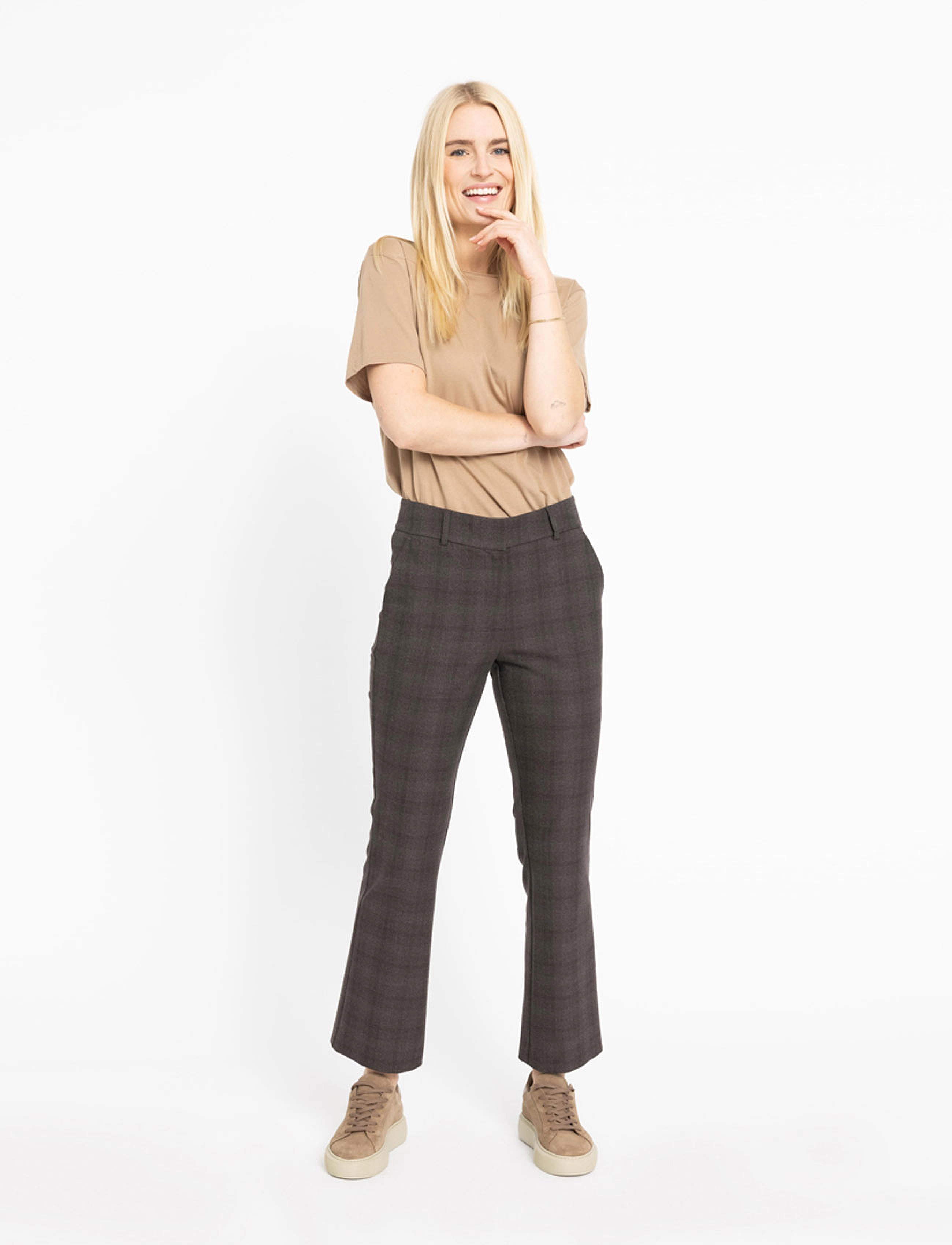 FIVEUNITS Clara Ankle - Bukser - BROWN CHECK / brown