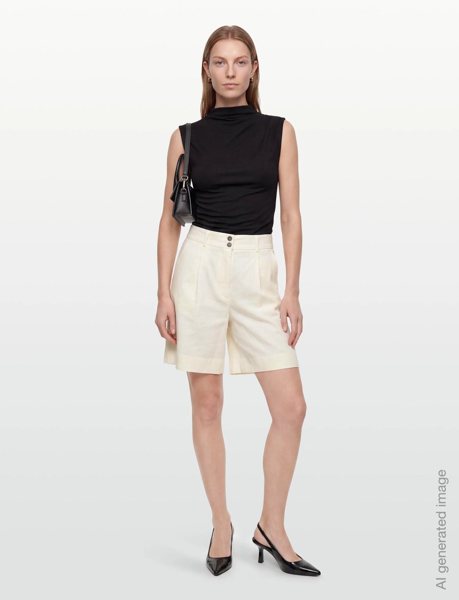 FIVEUNITS - LauraFV Midi Shorts - hørshorts - cream white linen - 0