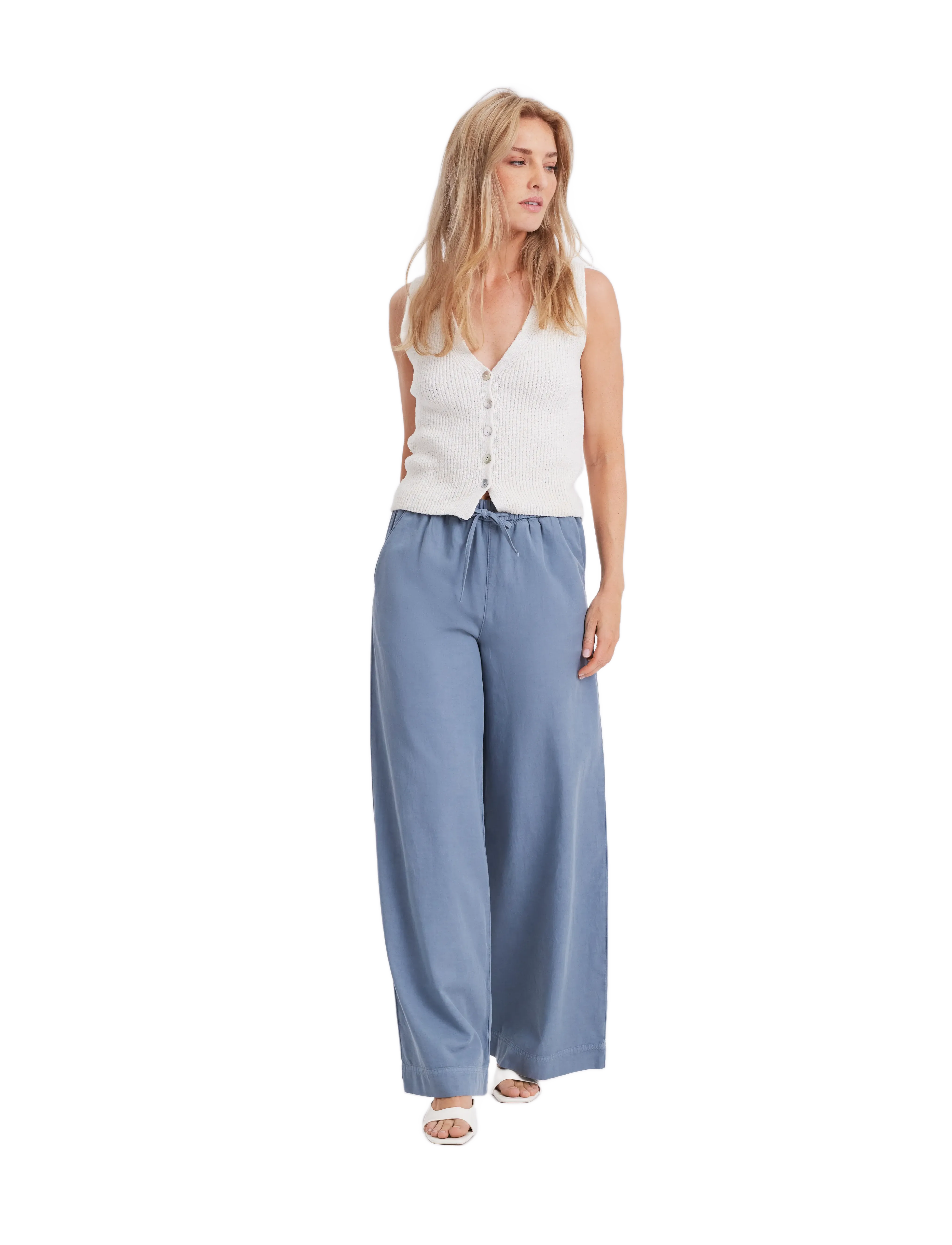 FIVEUNITS Paulafv, S Long, Trousers, Blau - Wide Leg, Frauen