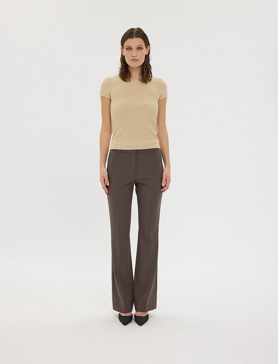 FIVEUNITS - ClaraFV - flare bukser - mud brown melange - 0