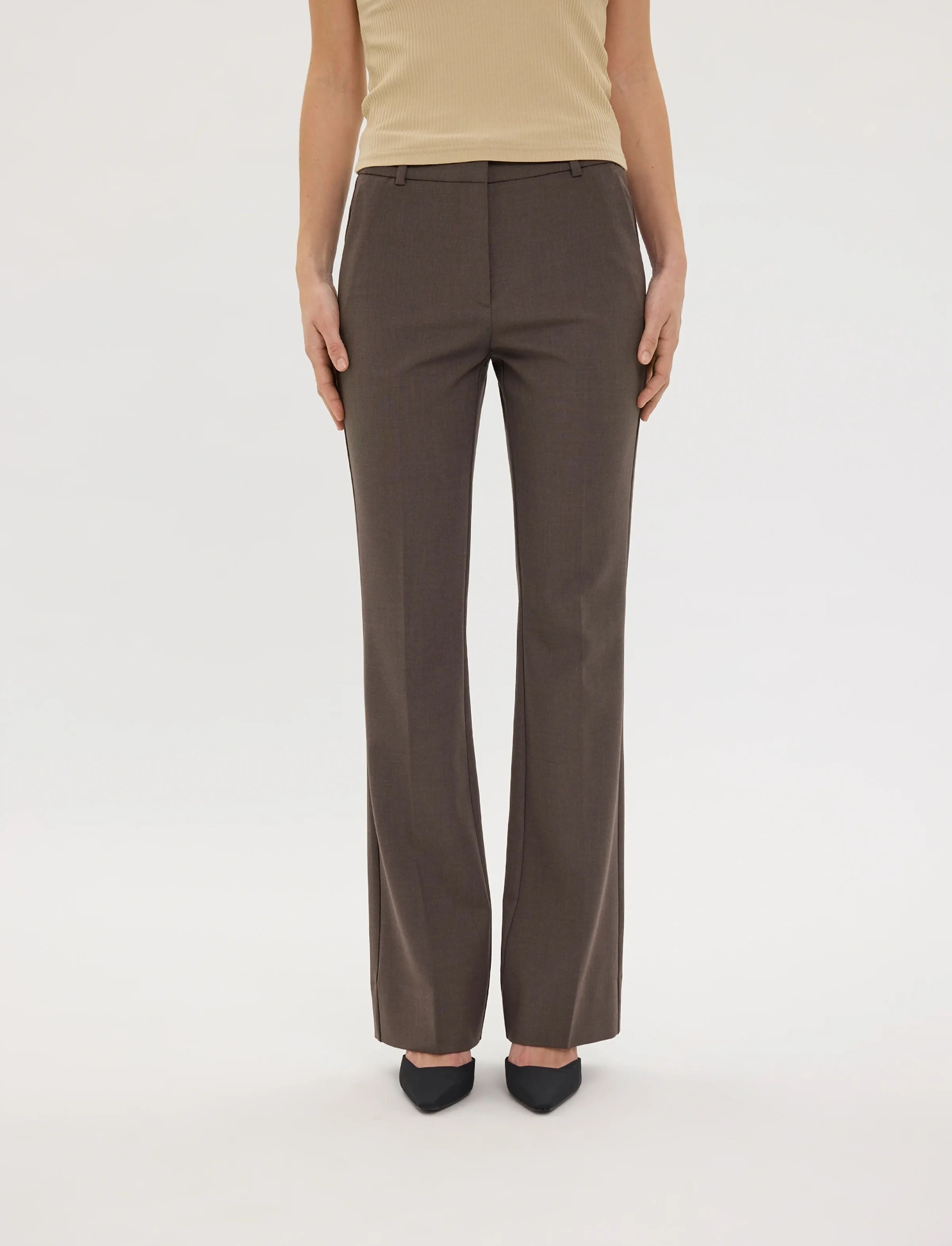 FIVEUNITS - ClaraFV - flare bukser - mud brown melange - 3