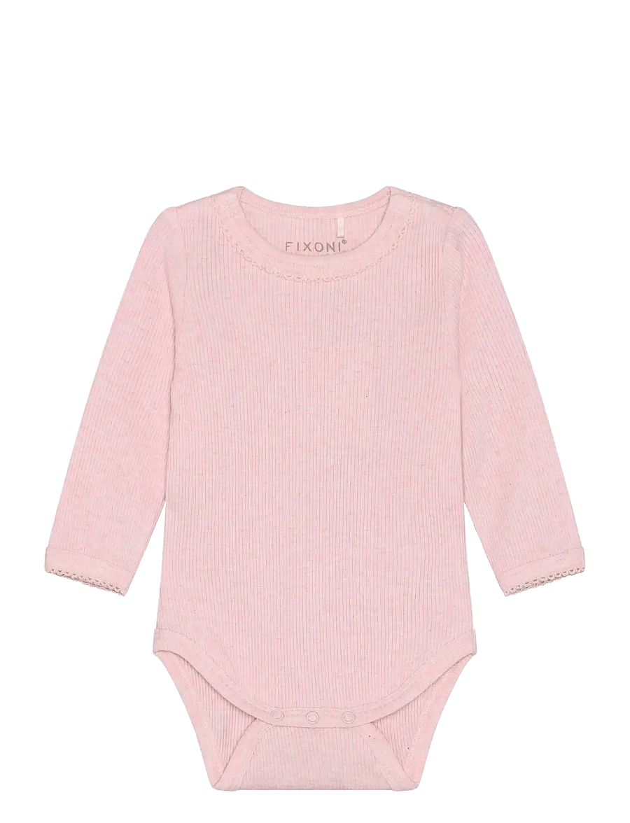 Fixoni - Body LS Melange Rib - rompers met lange mouwen - bleached mauve melange - 0