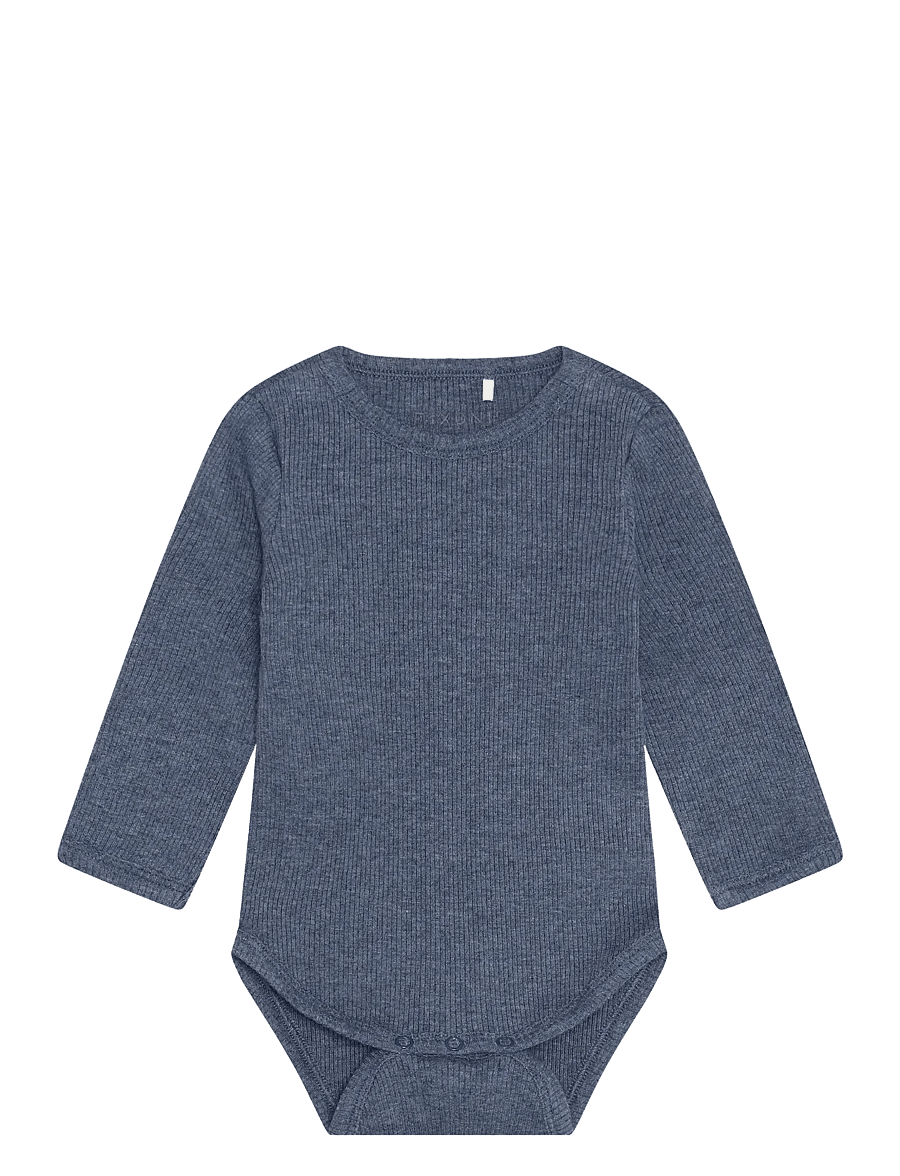 Fixoni - Body LS Melange Rib - langærmede bodyer - vintage indigo melange - 0
