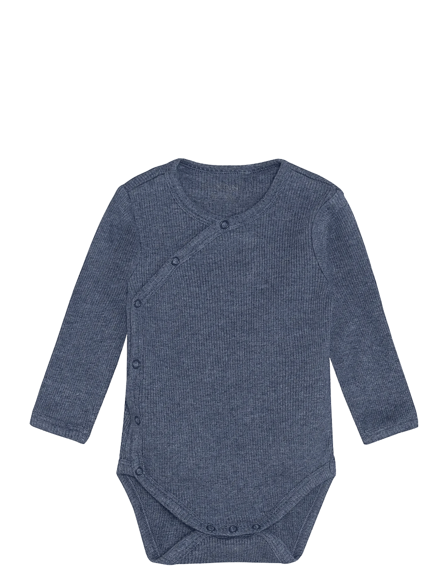 Fixoni - Wrap Body LS Melange Rib - långärmade - vintage indigo melange - 0