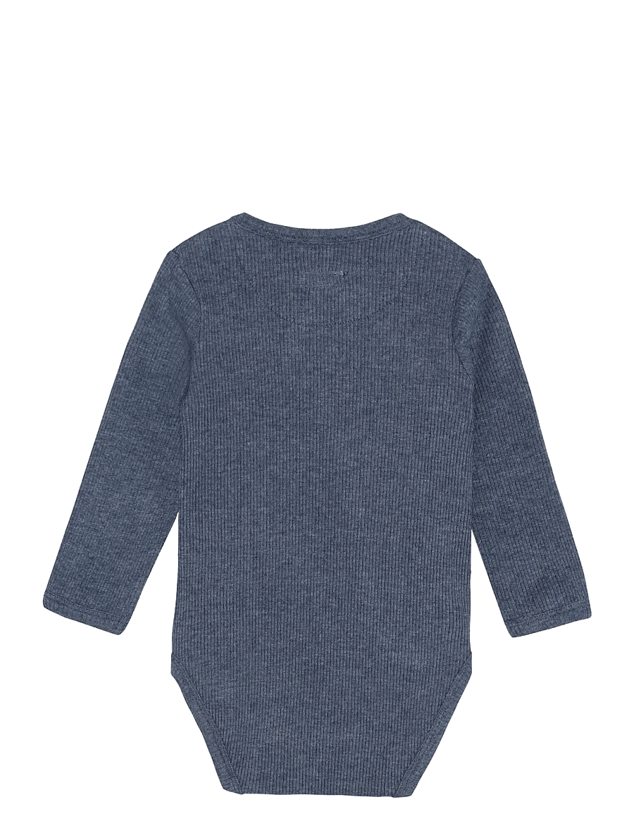 Fixoni - Wrap Body LS Melange Rib - långärmade - vintage indigo melange - 1