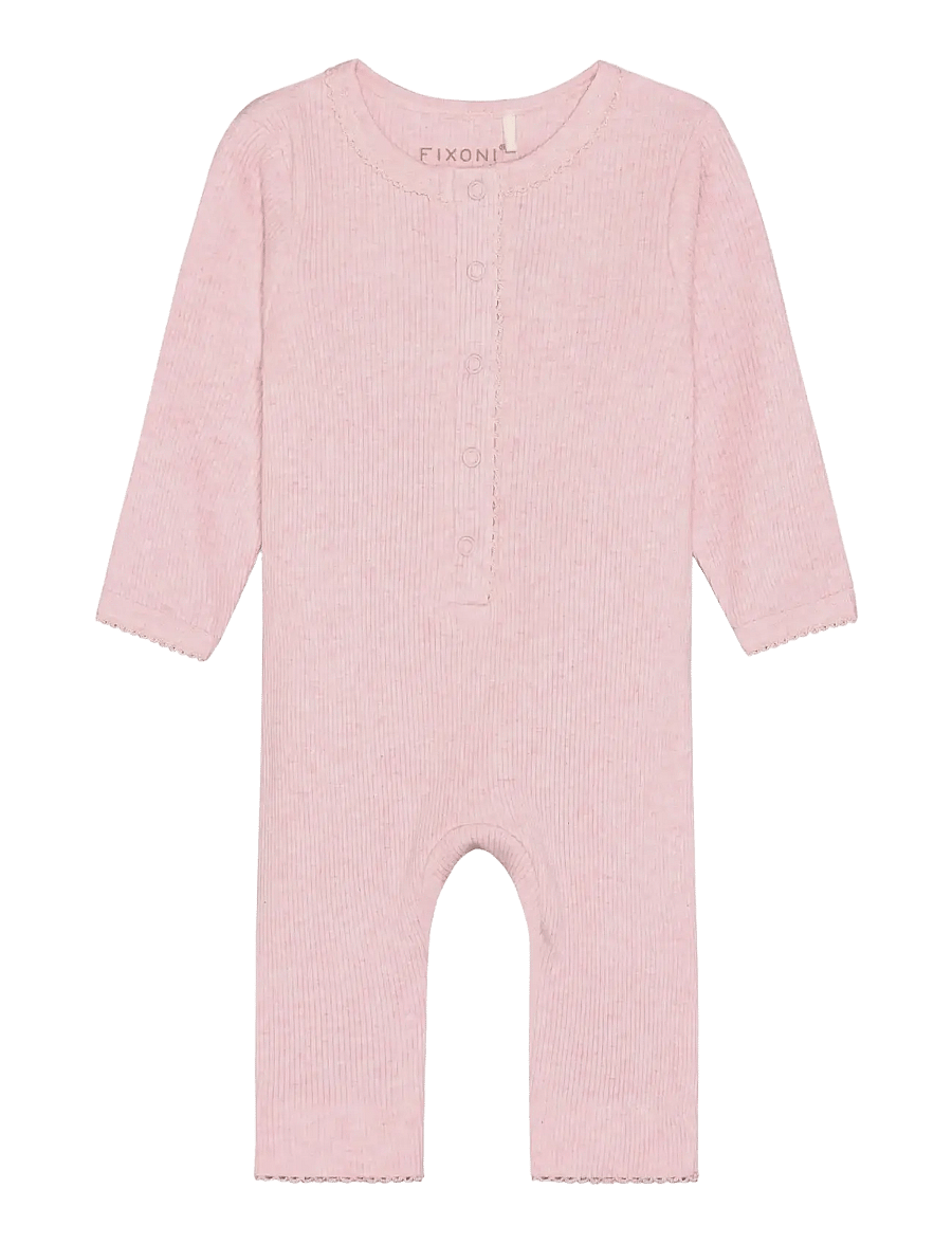 Fixoni - Rompers LS Melange Rib - langærmede - bleached mauve melange - 0