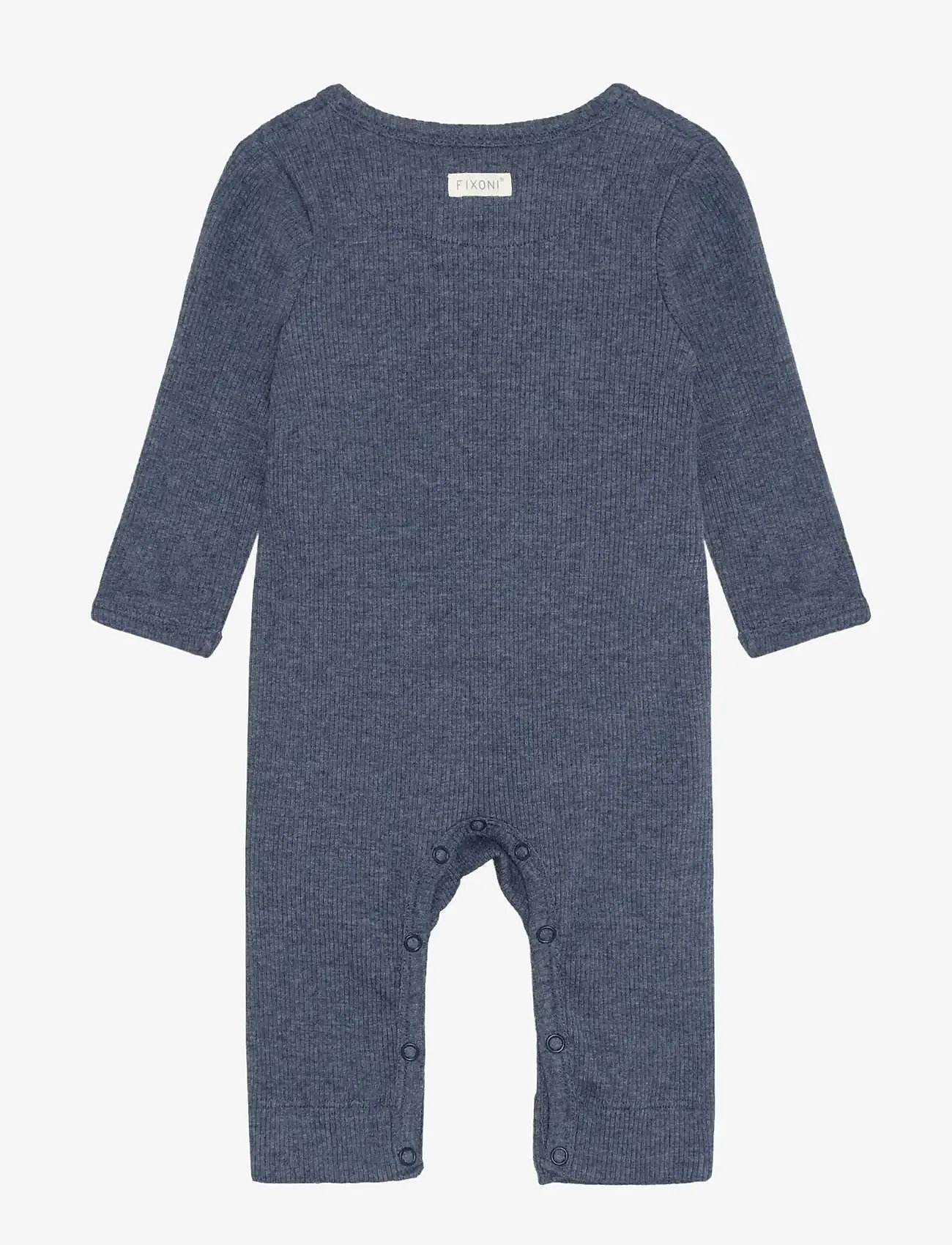 Fixoni - Rompers LS Melange Rib - långärmade - vintage indigo melange - 1