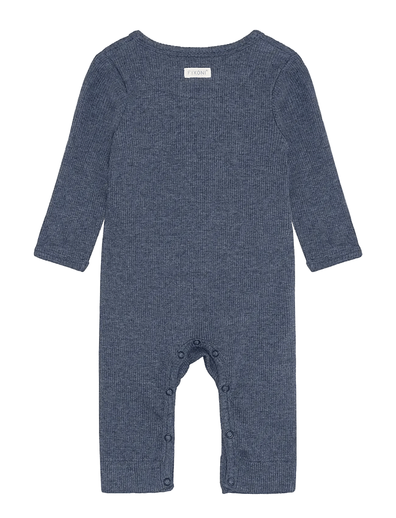 Fixoni - Rompers LS Melange Rib - långärmade - vintage indigo melange - 1