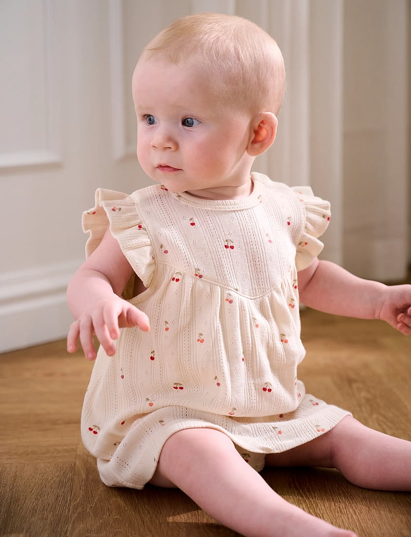 Fixoni - Body Dress SS Pointelle - kurzärmelige babykleider - eggnog - 0