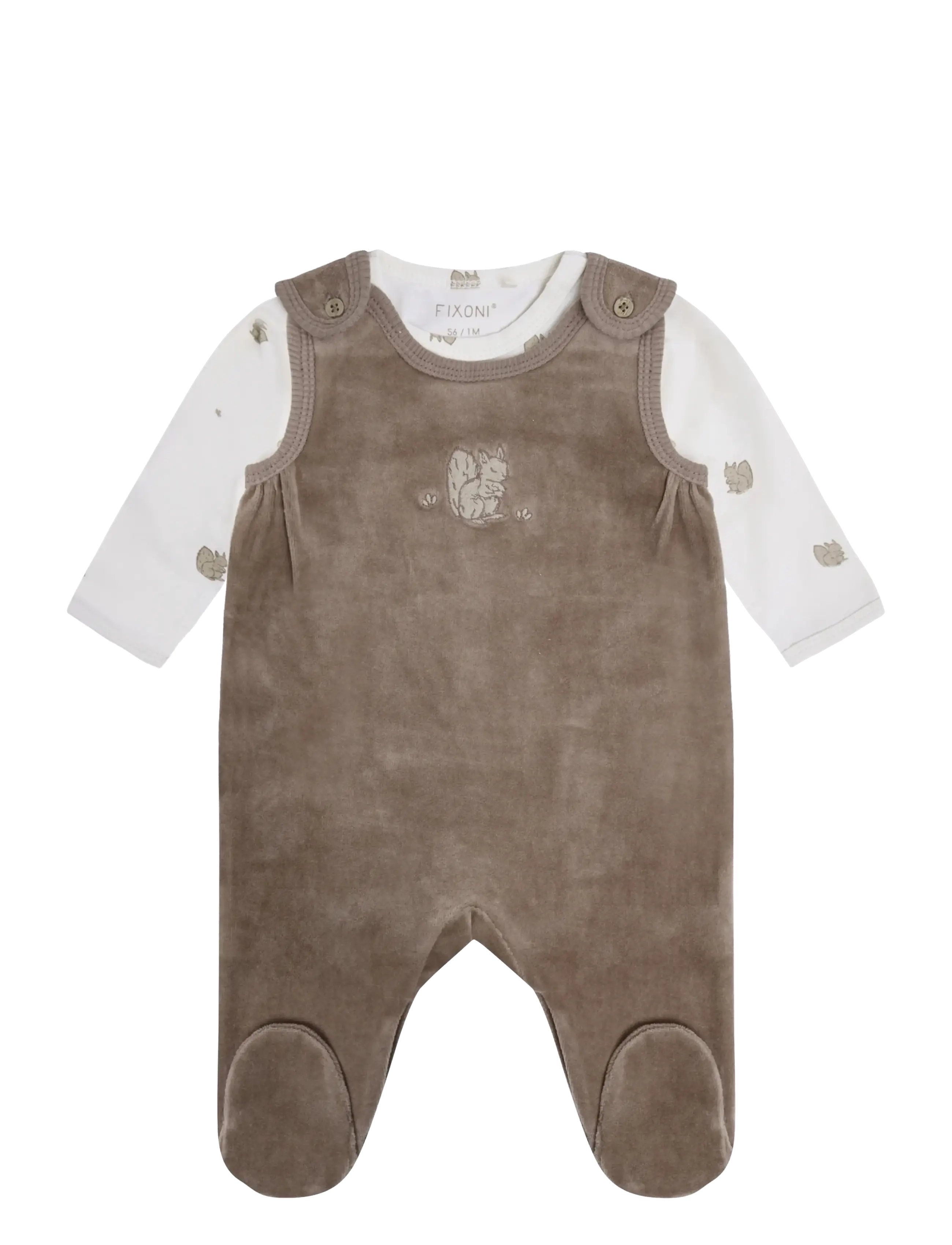 Fixoni Set W. Body And Velour Romper, 62, Sets, Braun - Sets With Body, Kinder